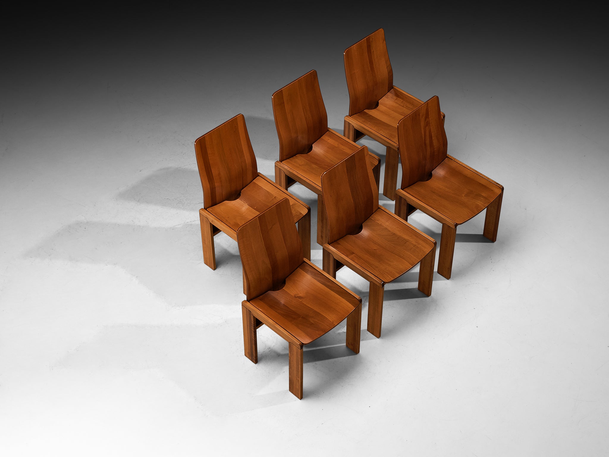Italian Post-Modern Set of Six Dining Chairs in Walnut Wood Seating Morentz