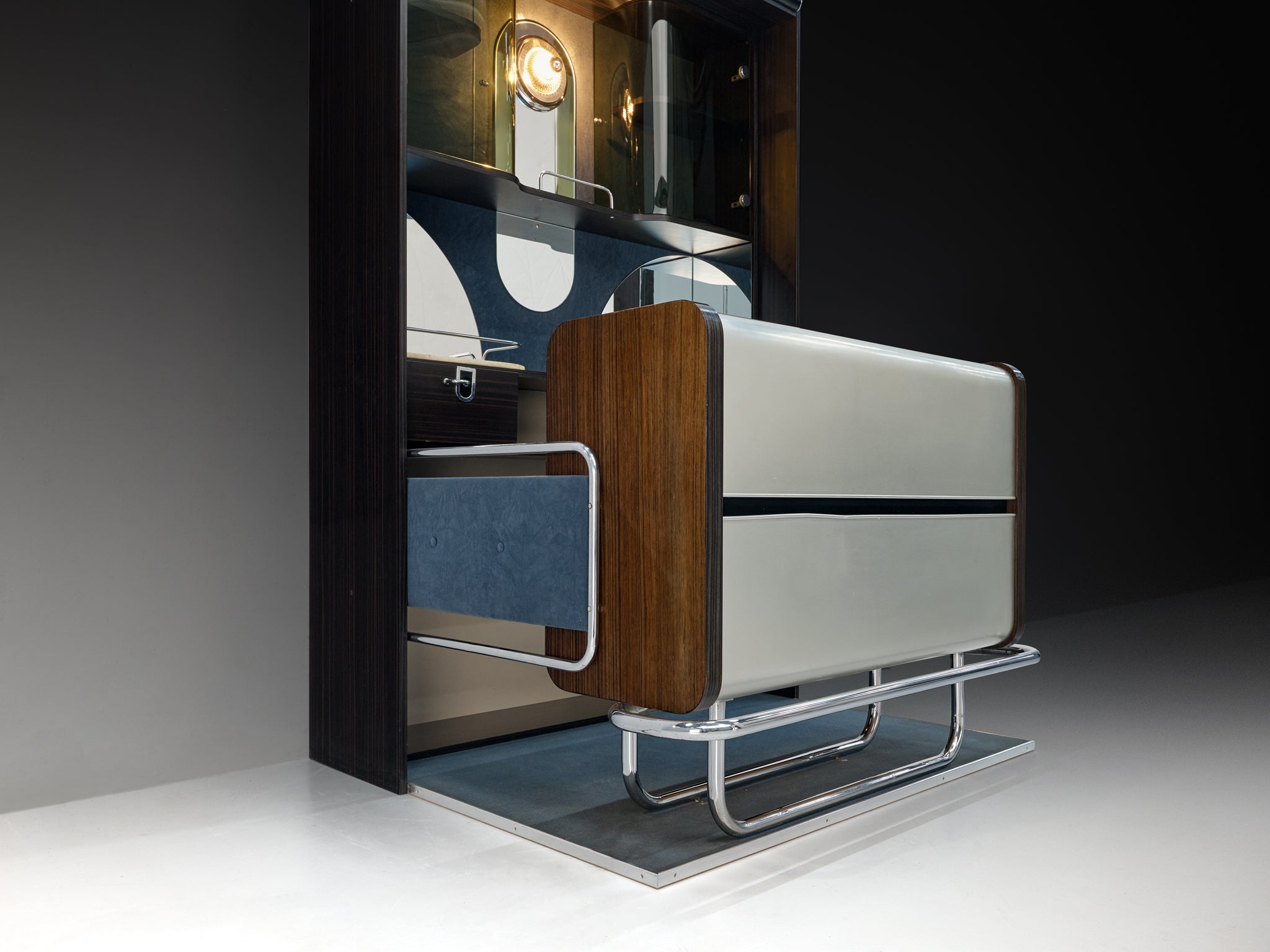 Post-Modern Italian Bar Unit with Cabinets and Bar Stools