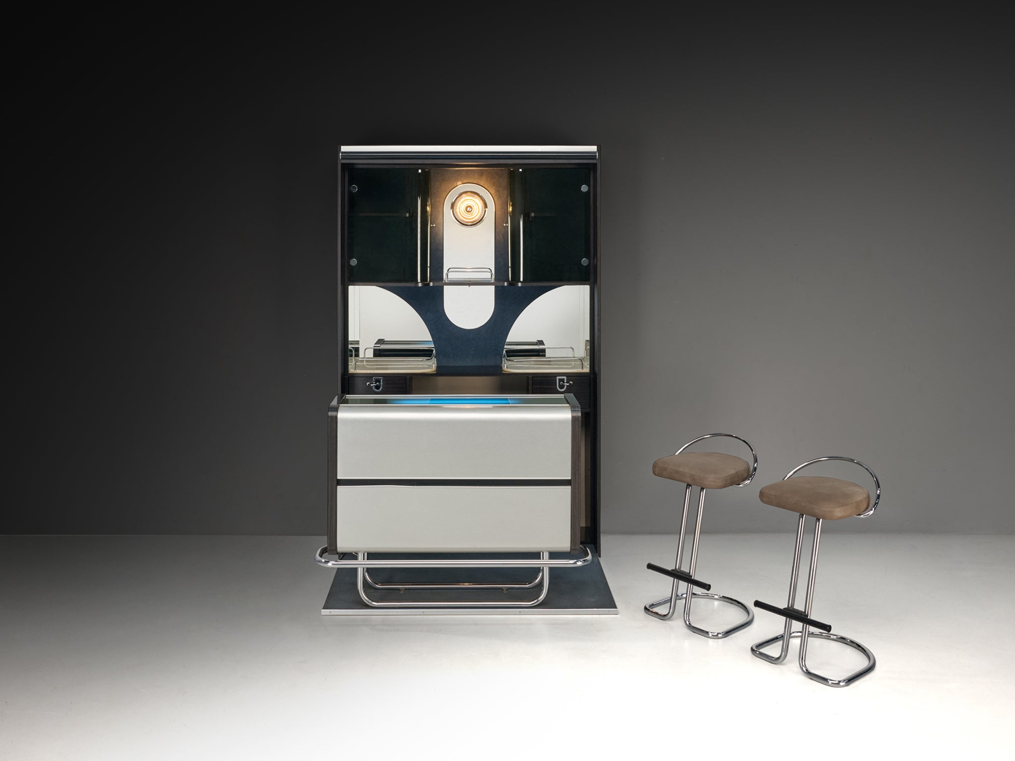 Post-Modern Italian Bar Unit with Cabinets and Bar Stools