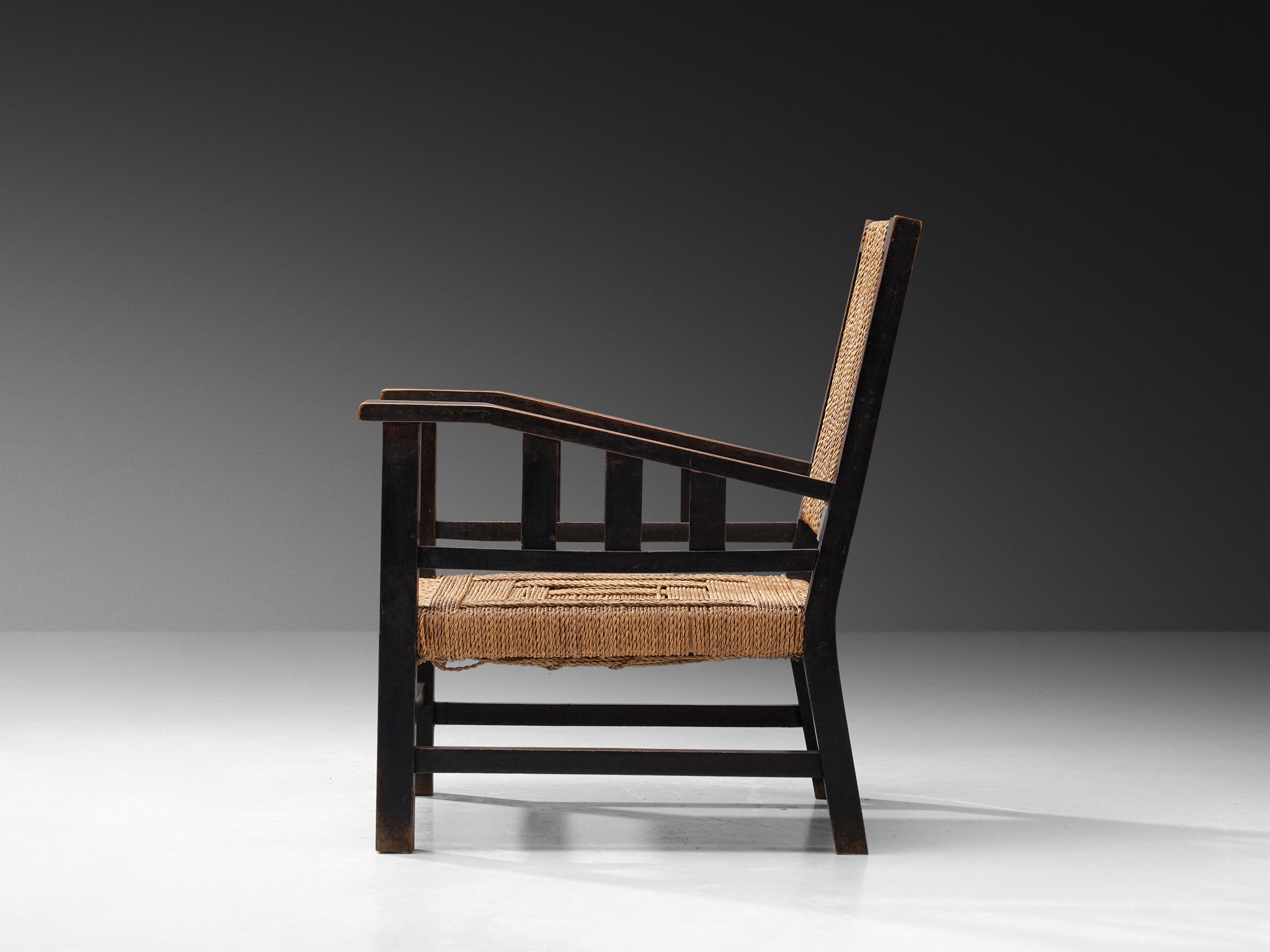 Francis Jourdain Lounge Chairs in Woven Rush and Wood Seating Morentz