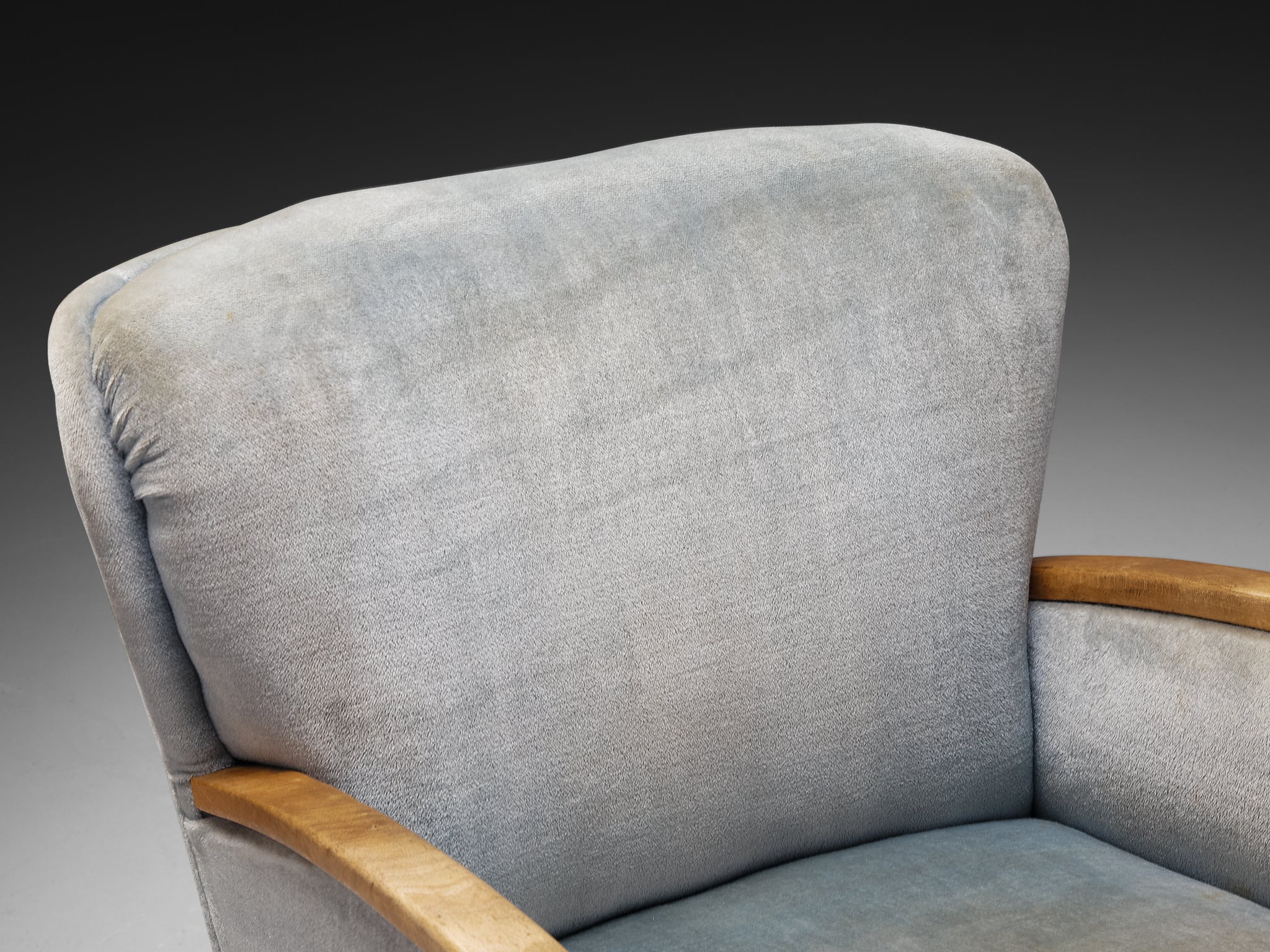 Mid-Century Pair of Lounge Chairs in Wood and Ice Blue Fabric Seating Morentz