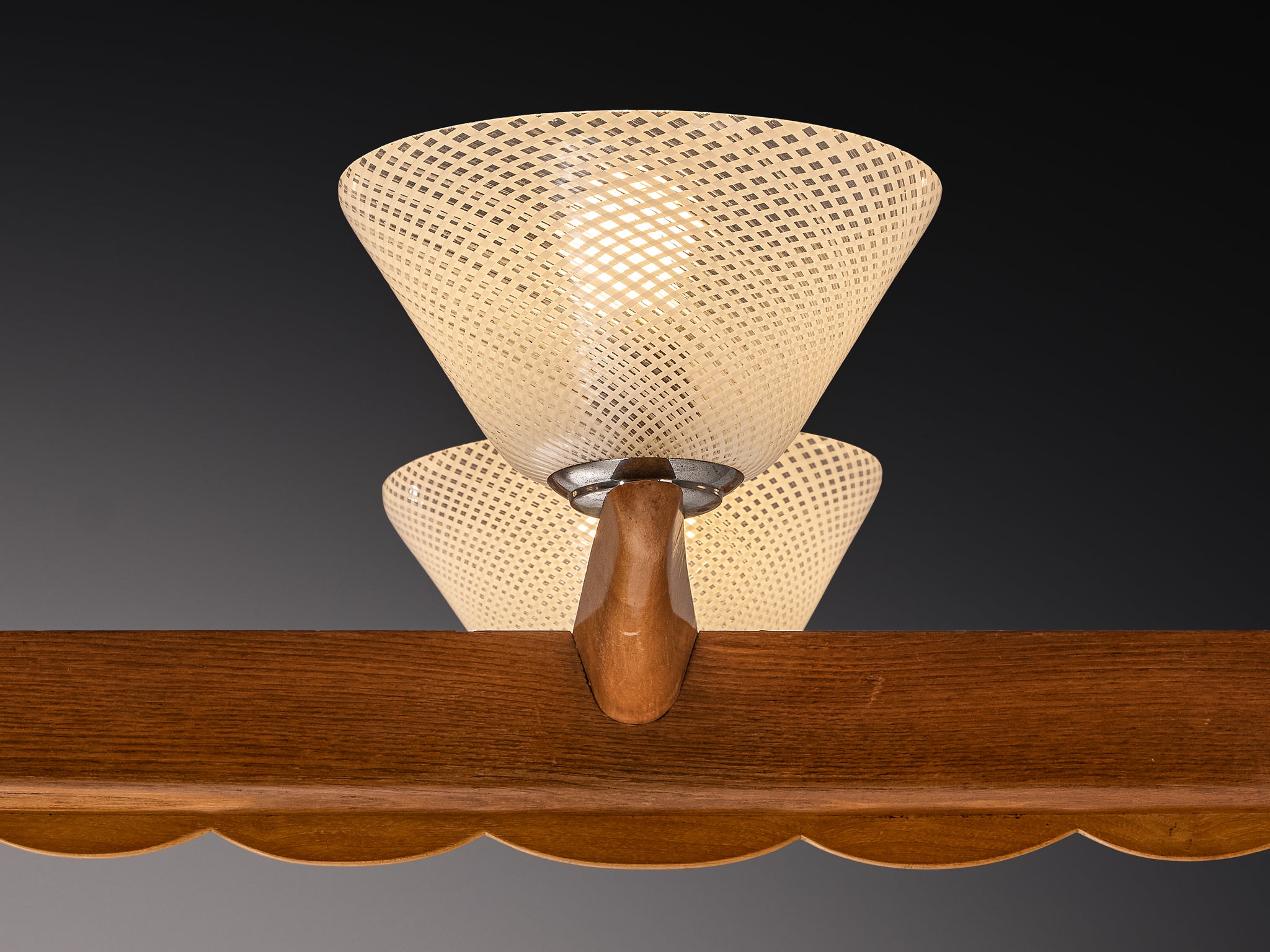 Mid-Century Modern Italian Chandelier in Reticello Murano Glass and Teak Lighting Morentz