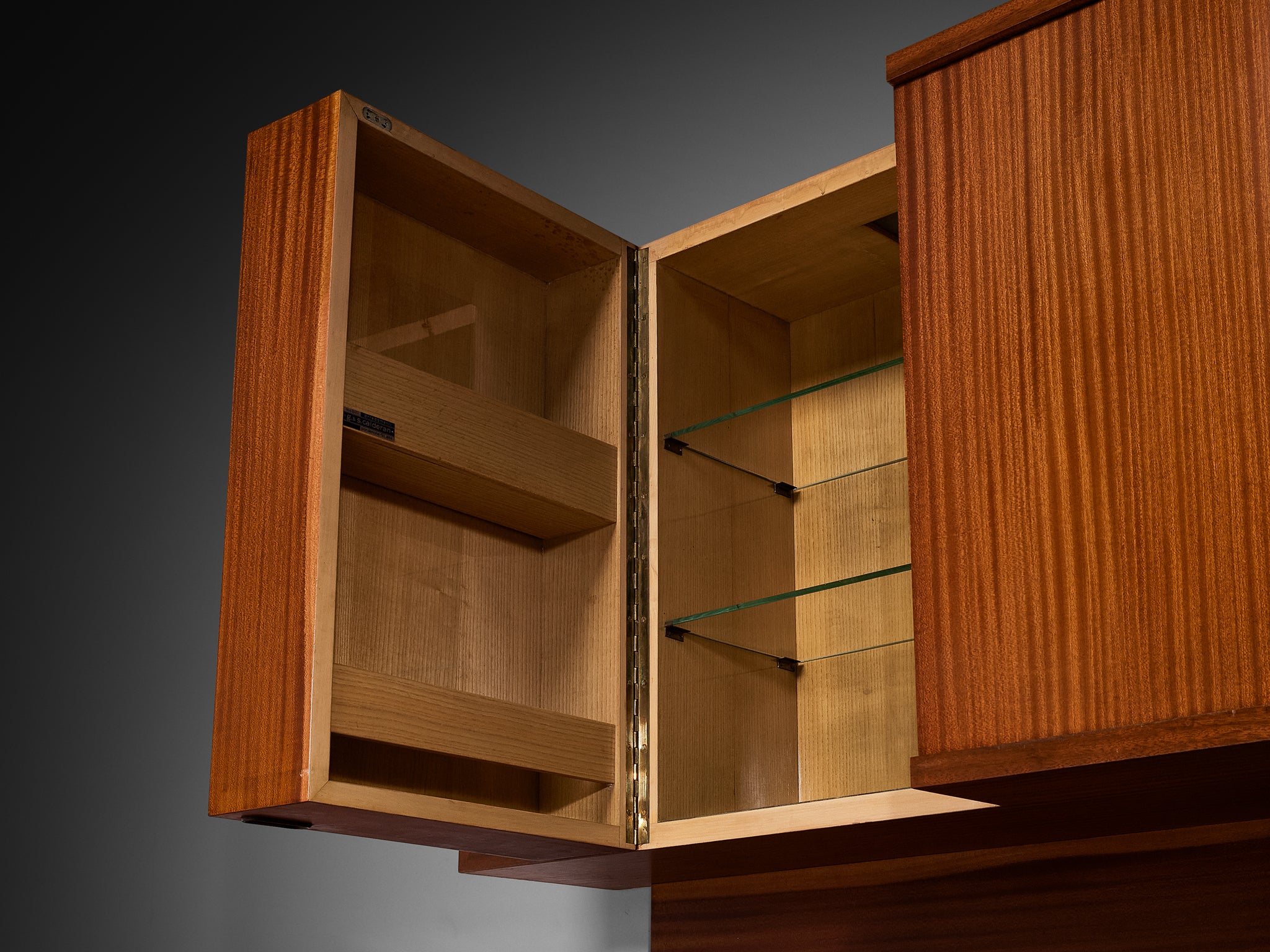 Italian Mid-Century Custom-Made Architectural Wall Unit in Mahogany Case pieces and storage cabinets Morentz