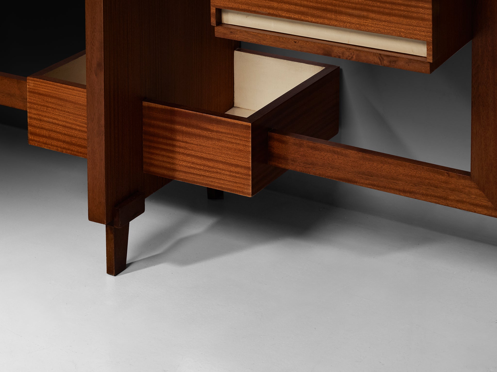 Italian Mid-Century Custom-Made Architectural Wall Unit in Mahogany Case pieces and storage cabinets Morentz