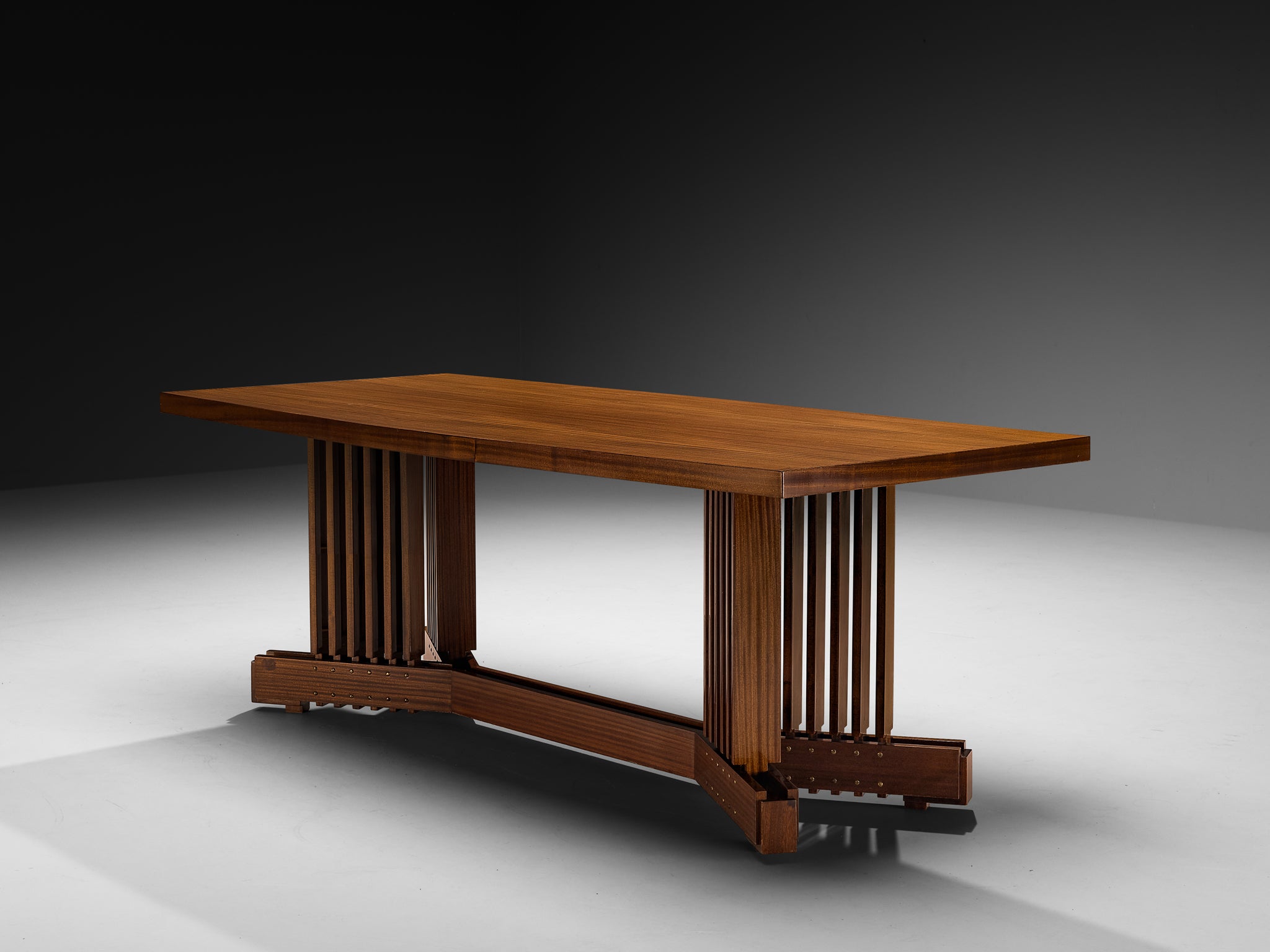Italian Mid-Century Modern Mahogany Dining Table with Brass Details Tables Morentz