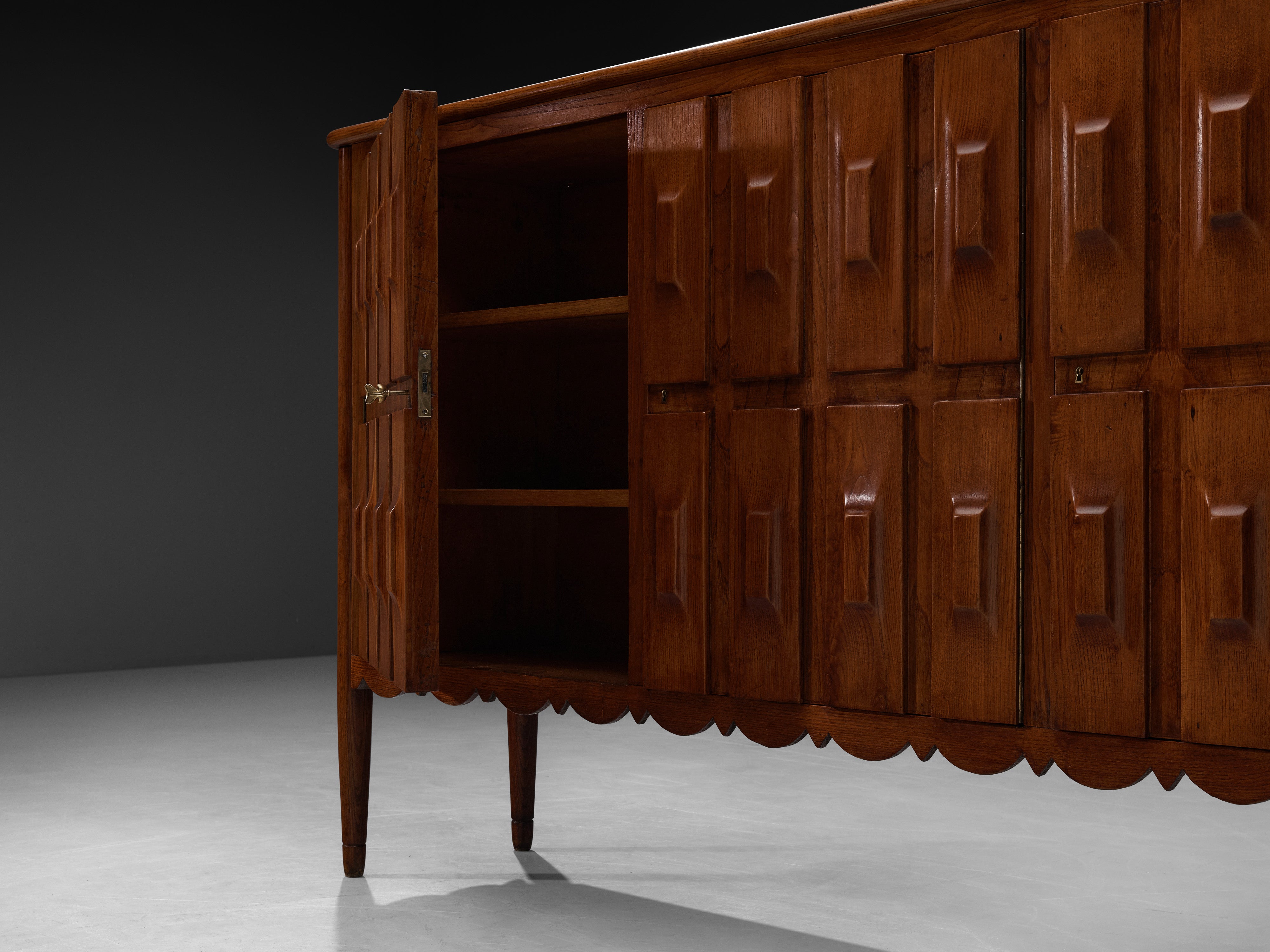 1940s Italian Sideboard in Chestnut with Faceted Front Case pieces and storage cabinets Morentz