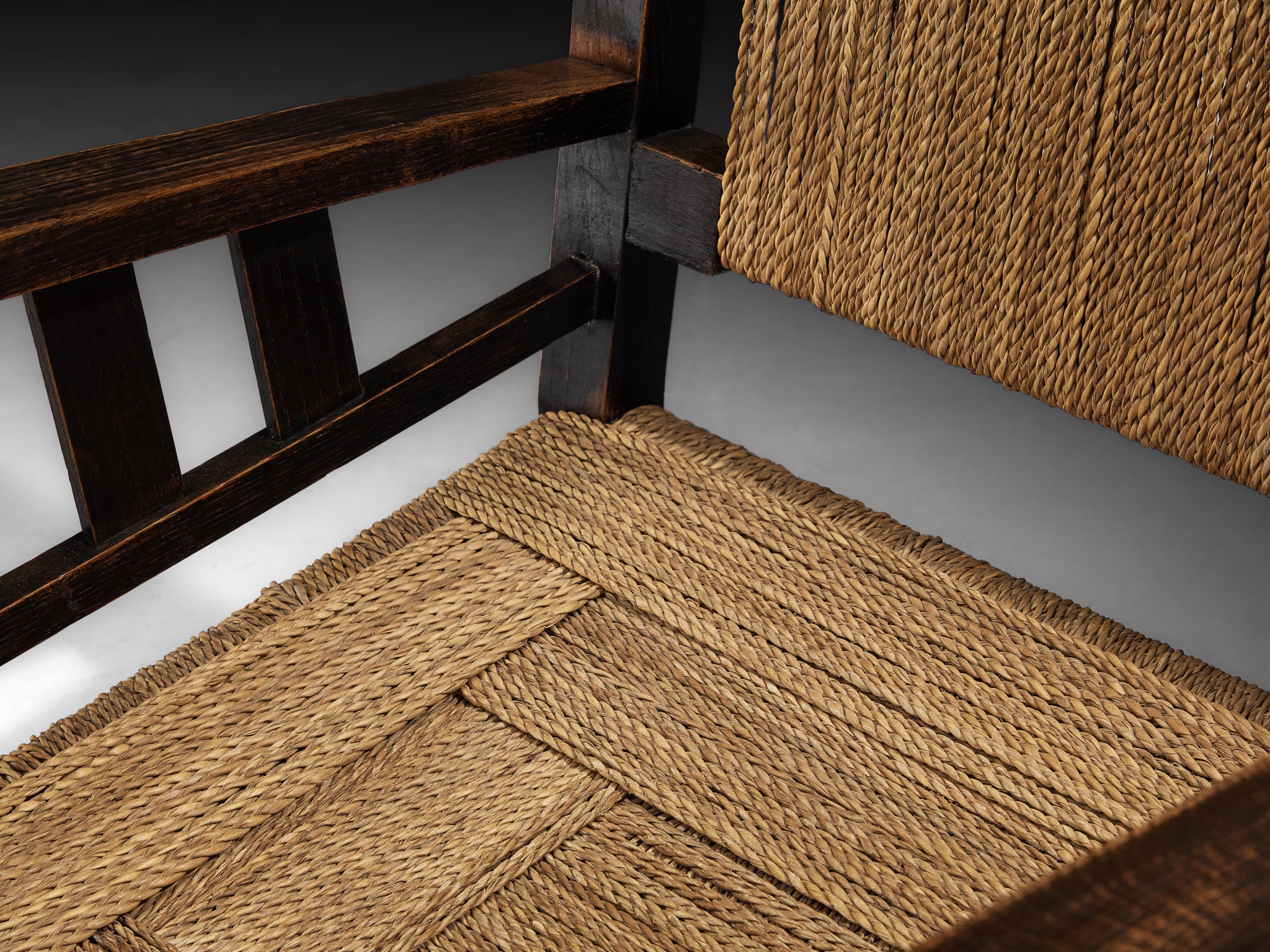 Pair of Francis Jourdain Lounge Chairs in Woven Rush and Wood Seating Morentz