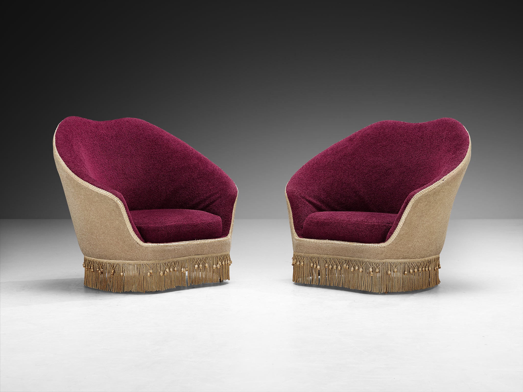 Pair of Italian Mid-Century Modern Curved Armchairs