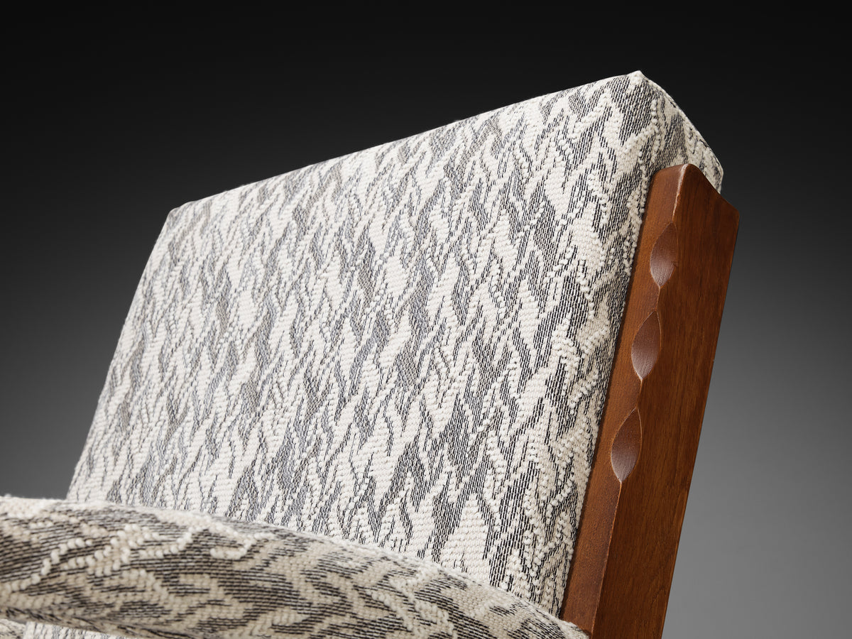 Pair of Lounge Chairs with Curved Front Legs in Oak and Fabric 1940s Seating Morentz
