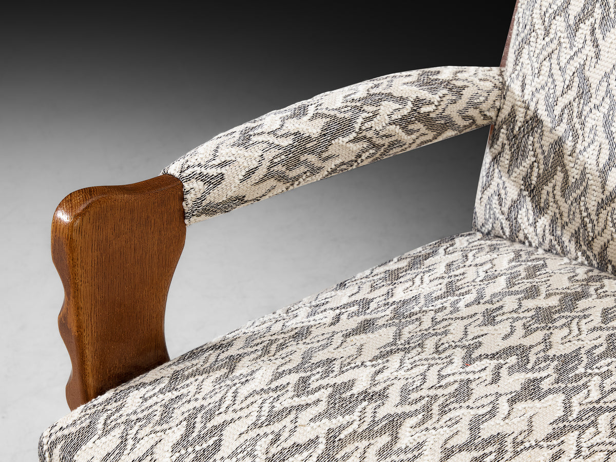 Pair of Lounge Chairs with Curved Front Legs in Oak and Fabric 1940s Seating Morentz