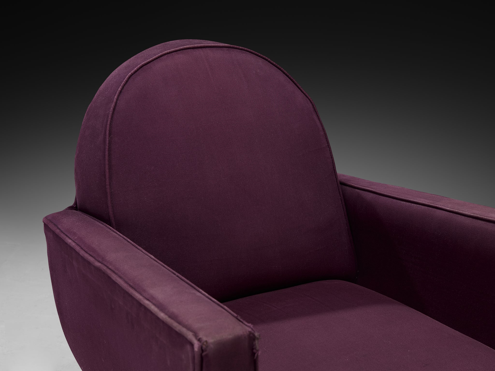 Pair of French Art Deco Lounge Chairs in Purple Fabric and Wooden Frames Seating Morentz