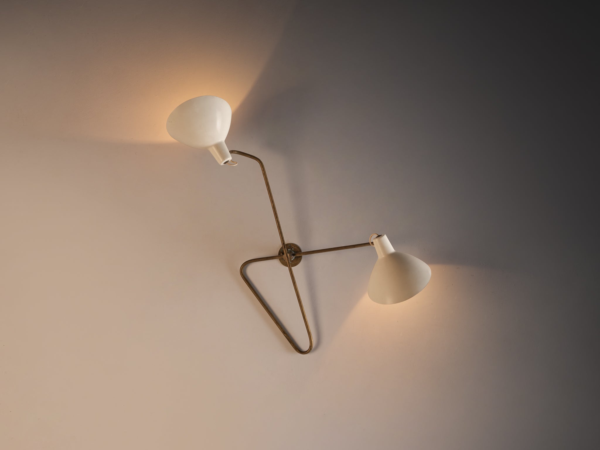 Vittoriano Viganó for Arteluce Rare Wall Light in Brass with Off-White Shades Lighting Morentz