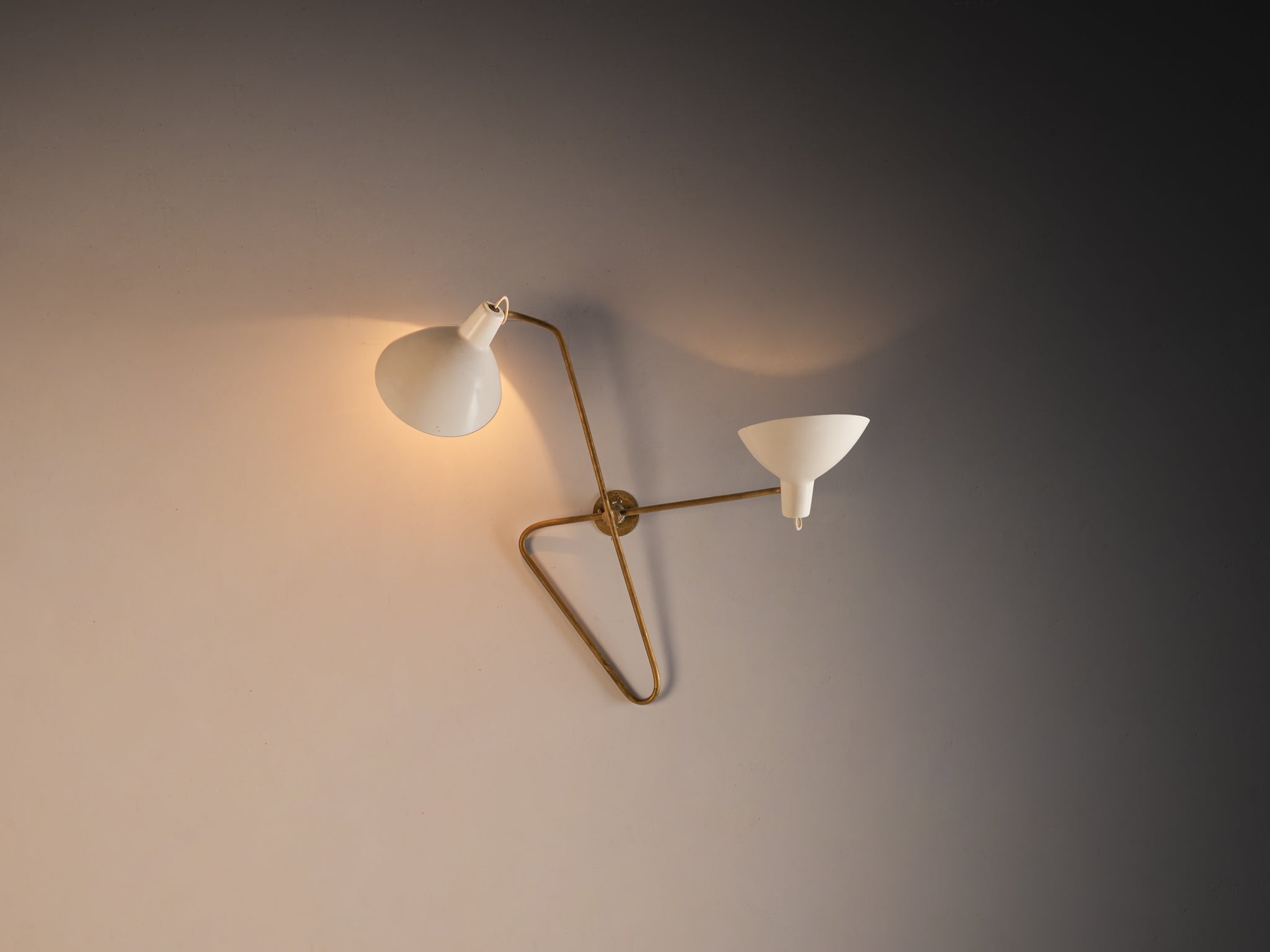 Vittoriano Viganó for Arteluce Rare Wall Light in Brass with Off-White Shades Lighting Morentz