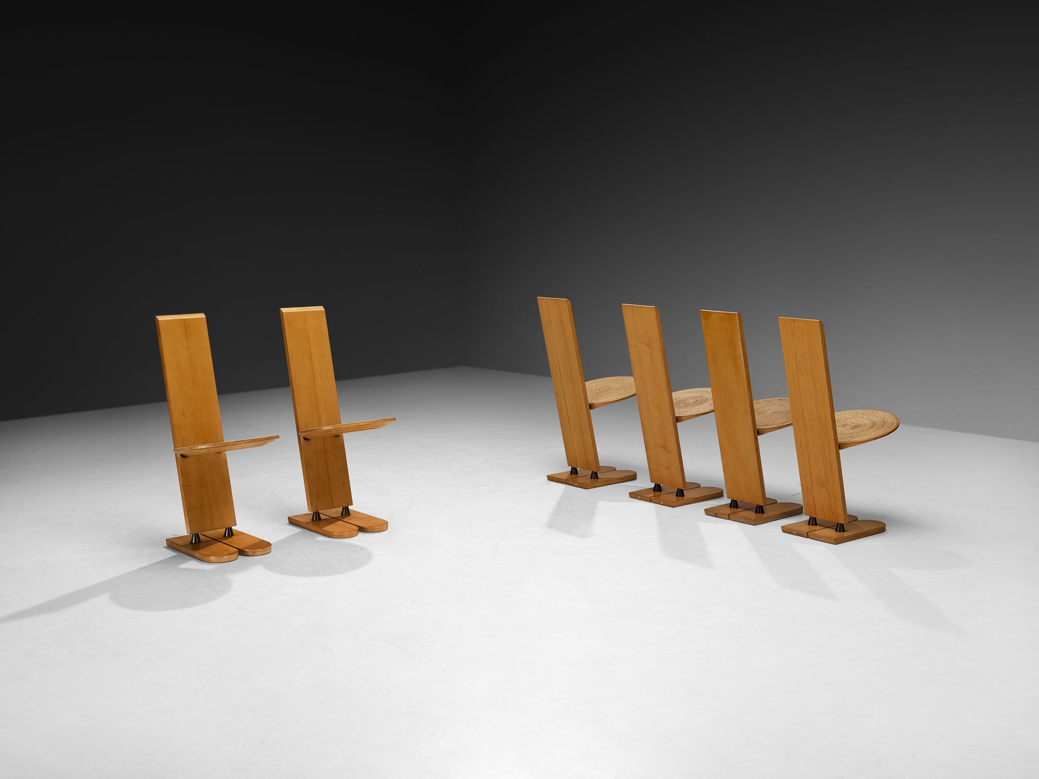 Gigi Sabadin for Emme Set of Six 'Pala' Dining Chairs in Ash and Rush Seating Morentz