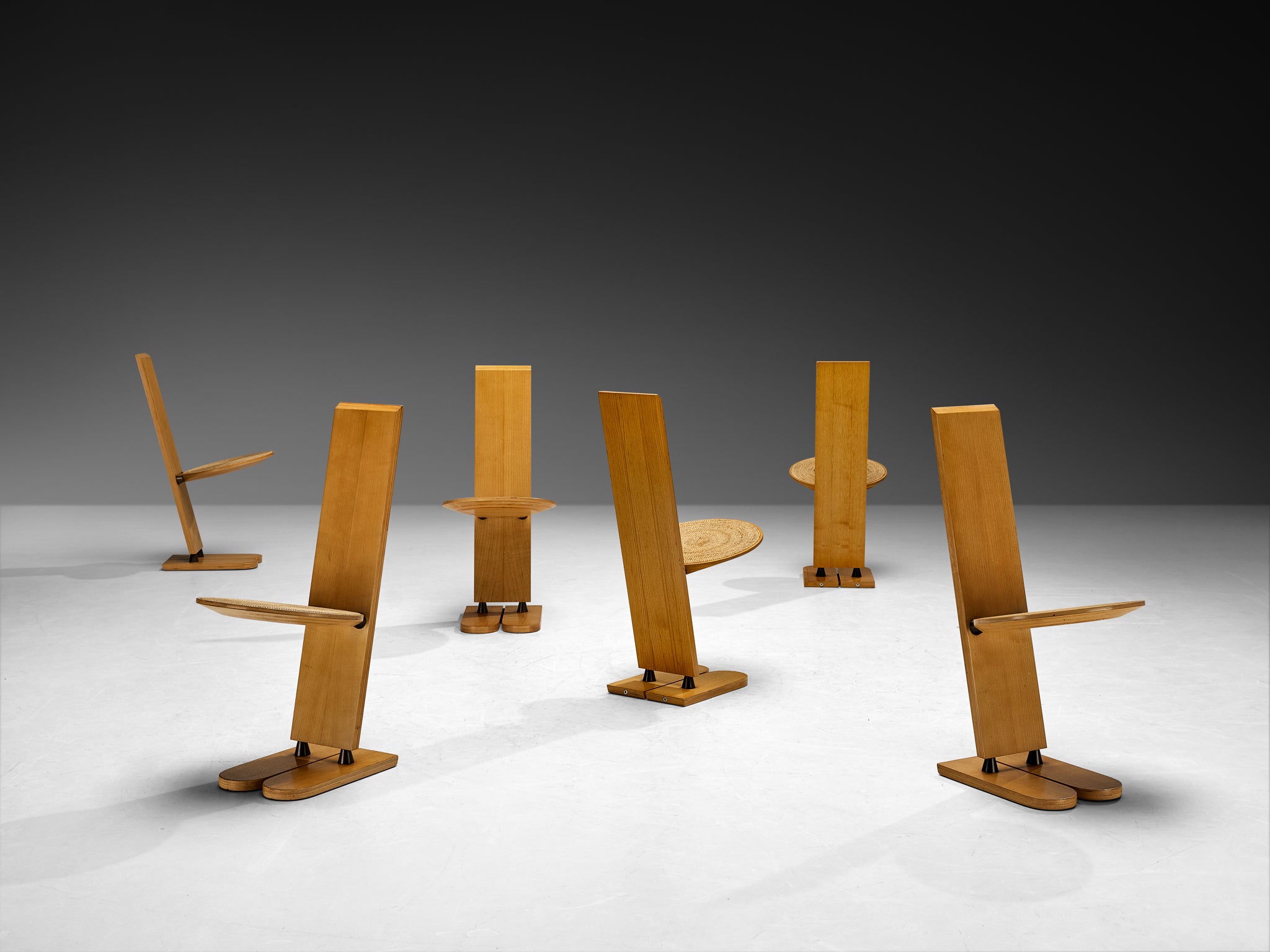 Gigi Sabadin for Emme Set of Six 'Pala' Dining Chairs in Ash and Rush Seating Morentz