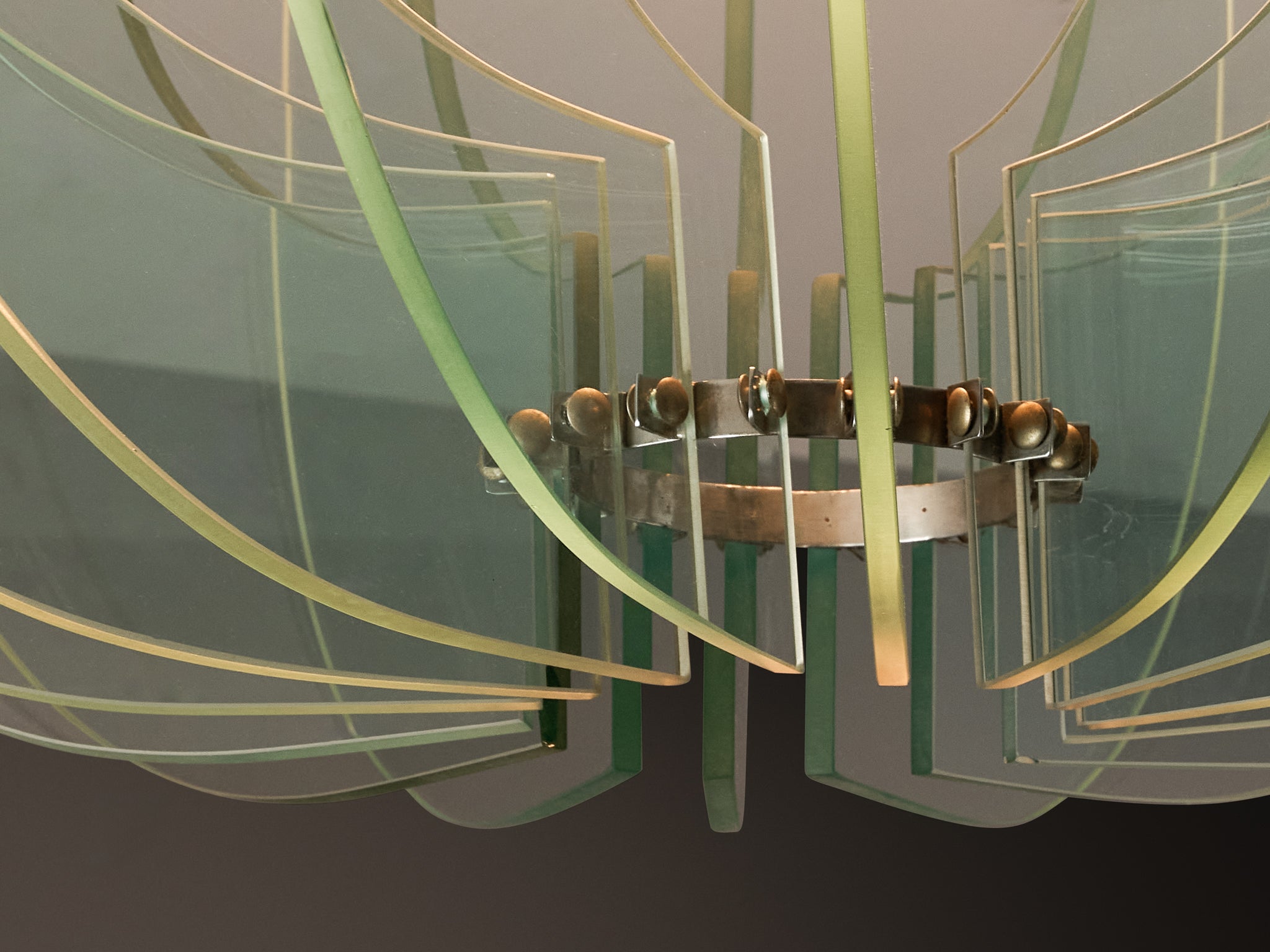 Mid-Century Italian Chandelier with Sculptural Form in Brass and Glass