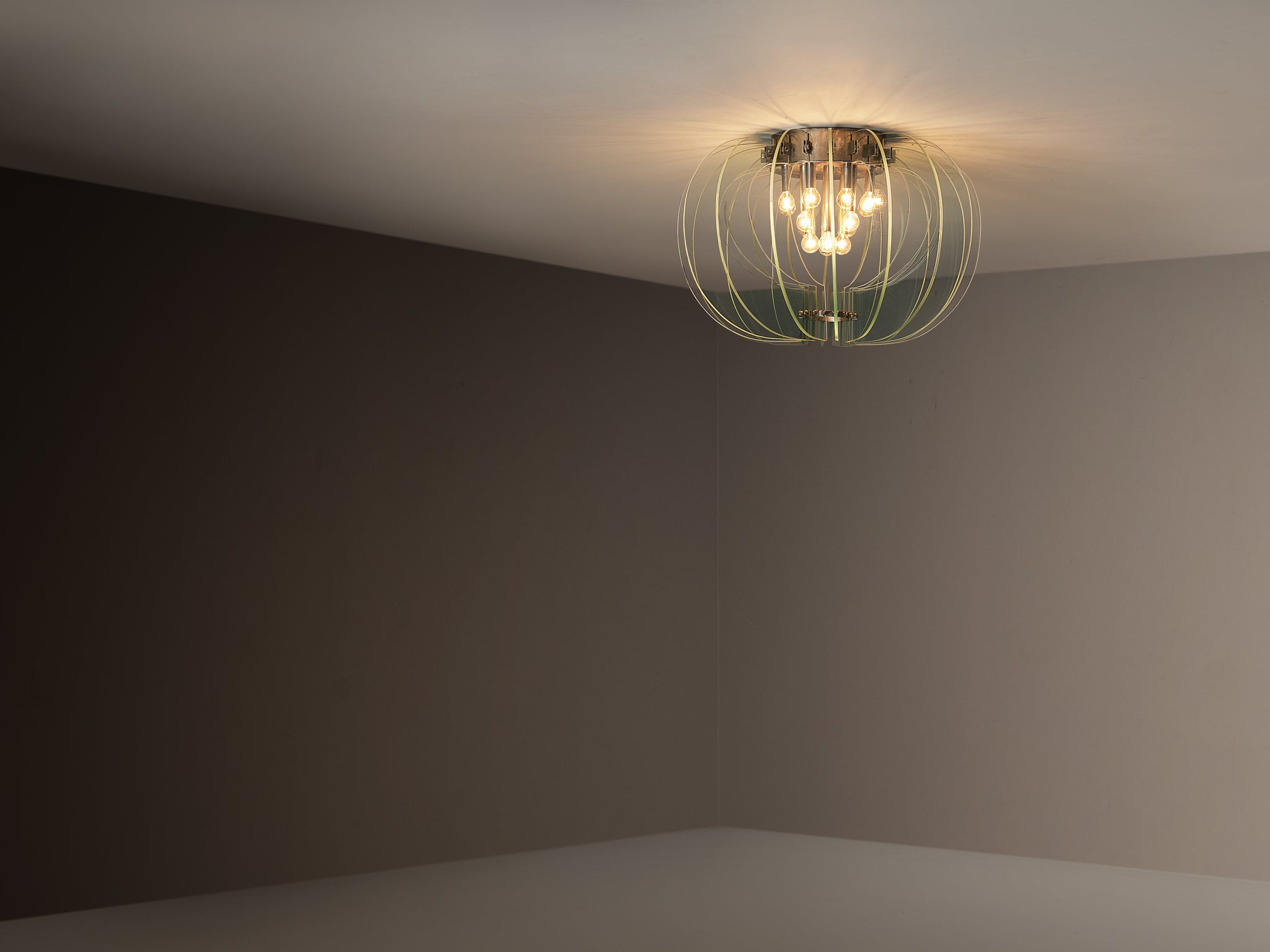 Mid-Century Italian Chandelier with Sculptural Form in Brass and Glass