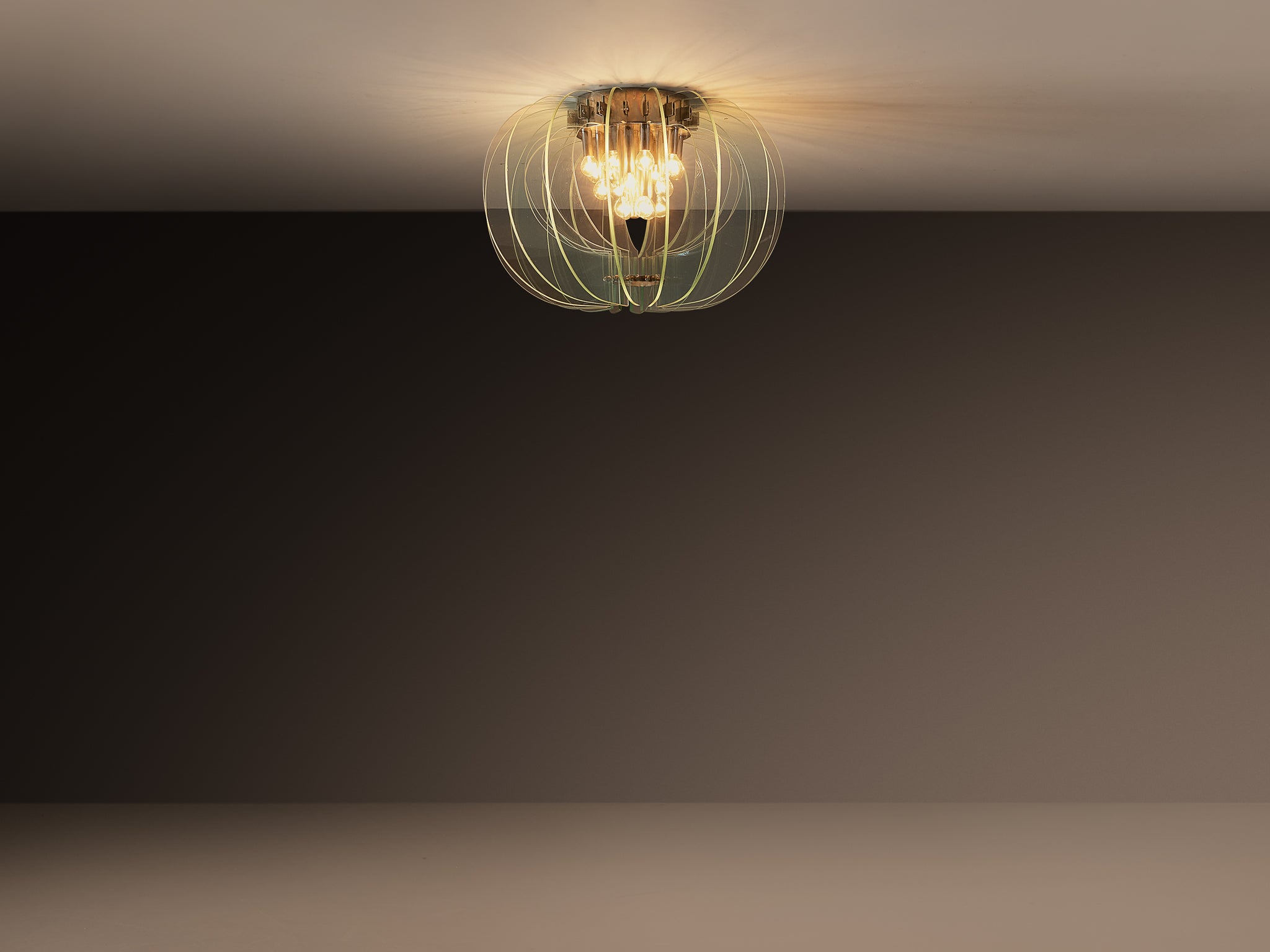 Mid-Century Italian Chandelier with Sculptural Form in Brass and Glass