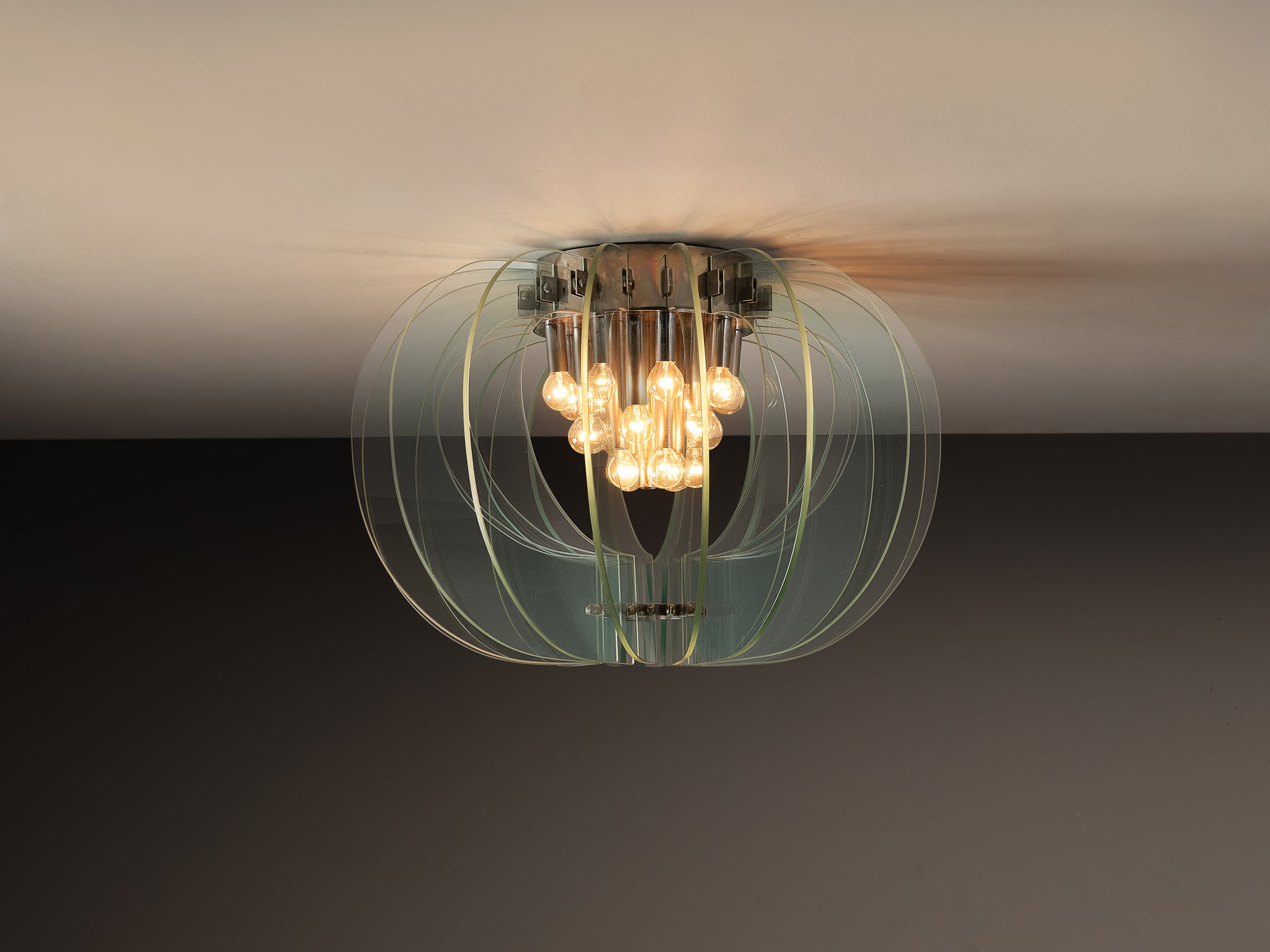 Mid-Century Italian Chandelier with Sculptural Form in Brass and Glass Lighting Morentz