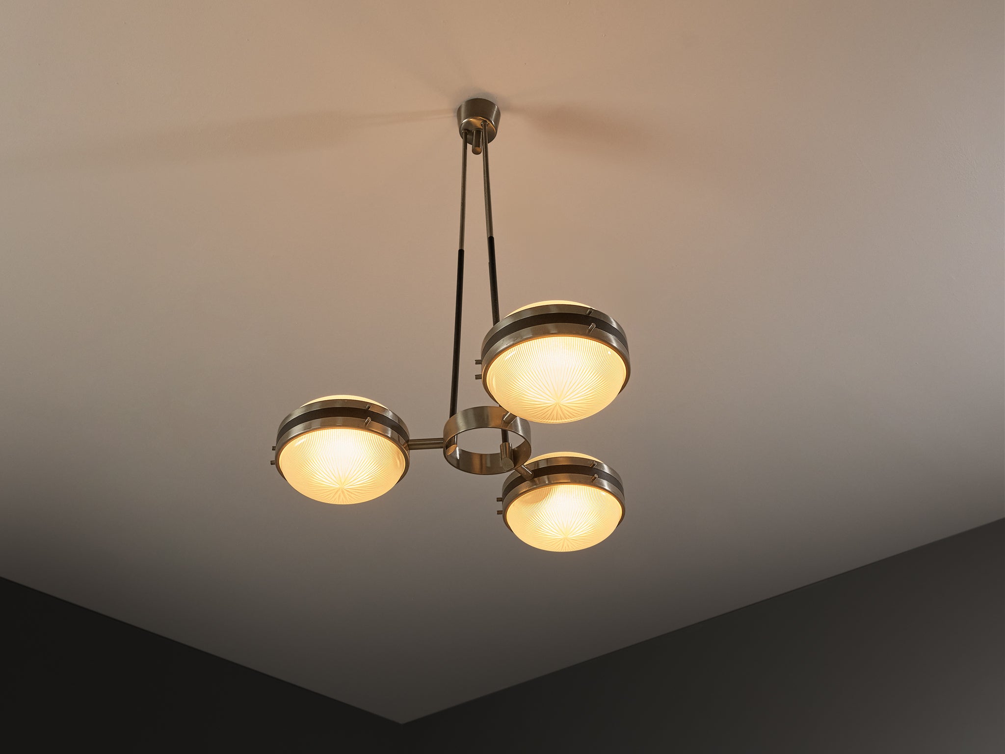 Sergio Mazza for Artemide Rare Chandelier in Glass and Nickel-Plated Brass Lighting Morentz