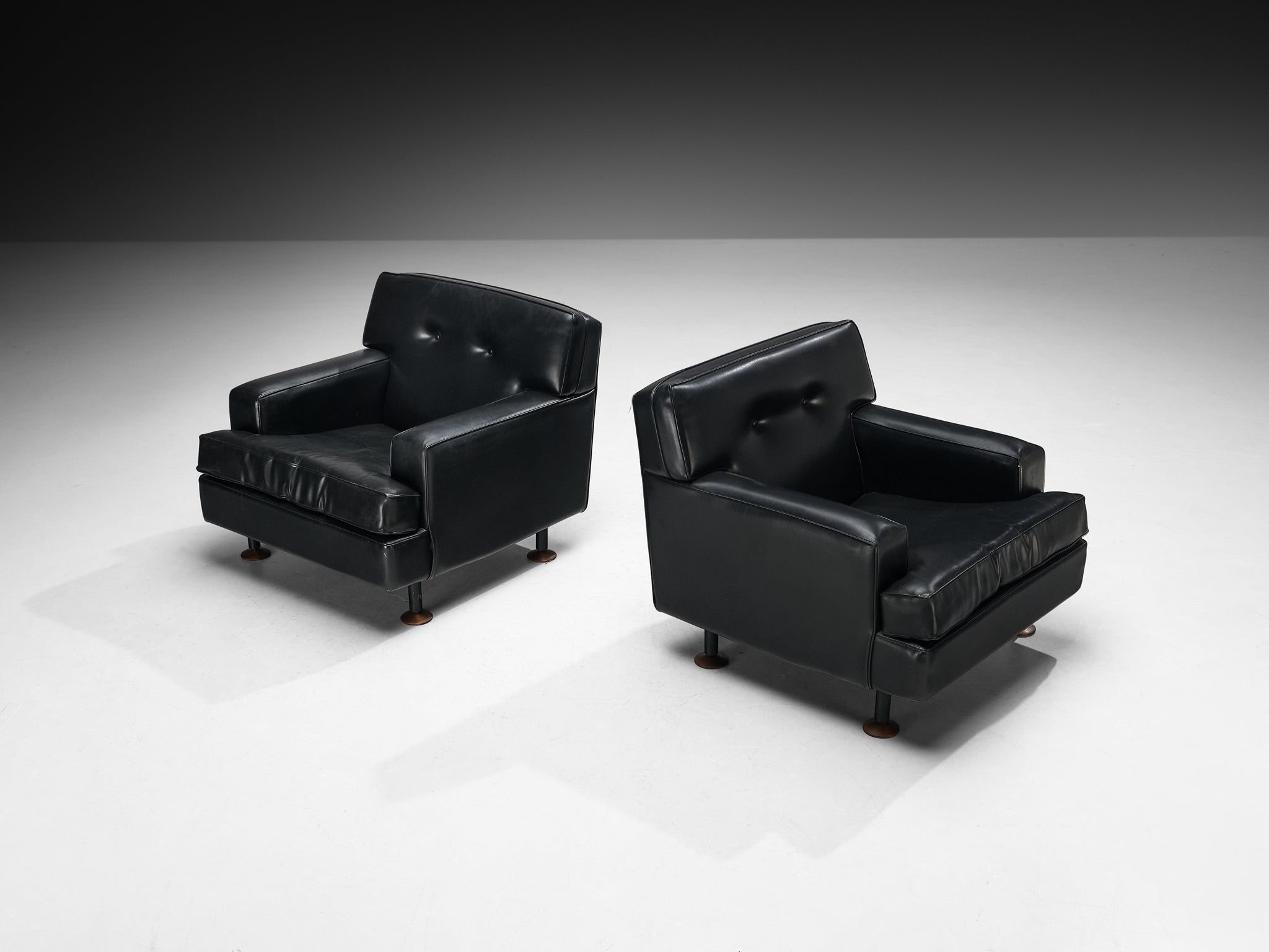 Marco Zanuso for Arflex ‘Square’ Lounge Chair in Black Leather Seating Morentz