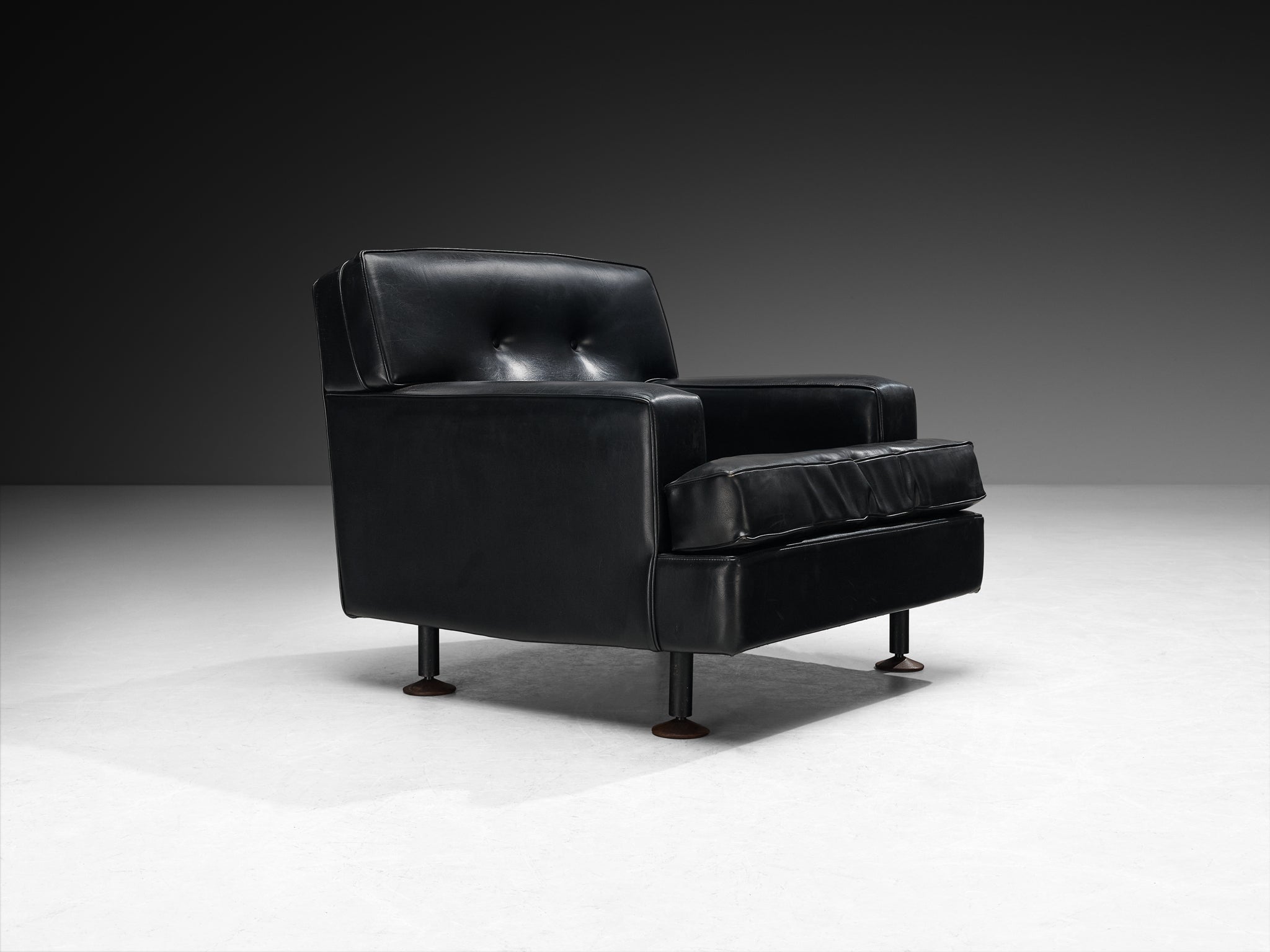 Marco Zanuso for Arflex Pair of ‘Square’ Lounge Chairs in Black Leather Seating Morentz