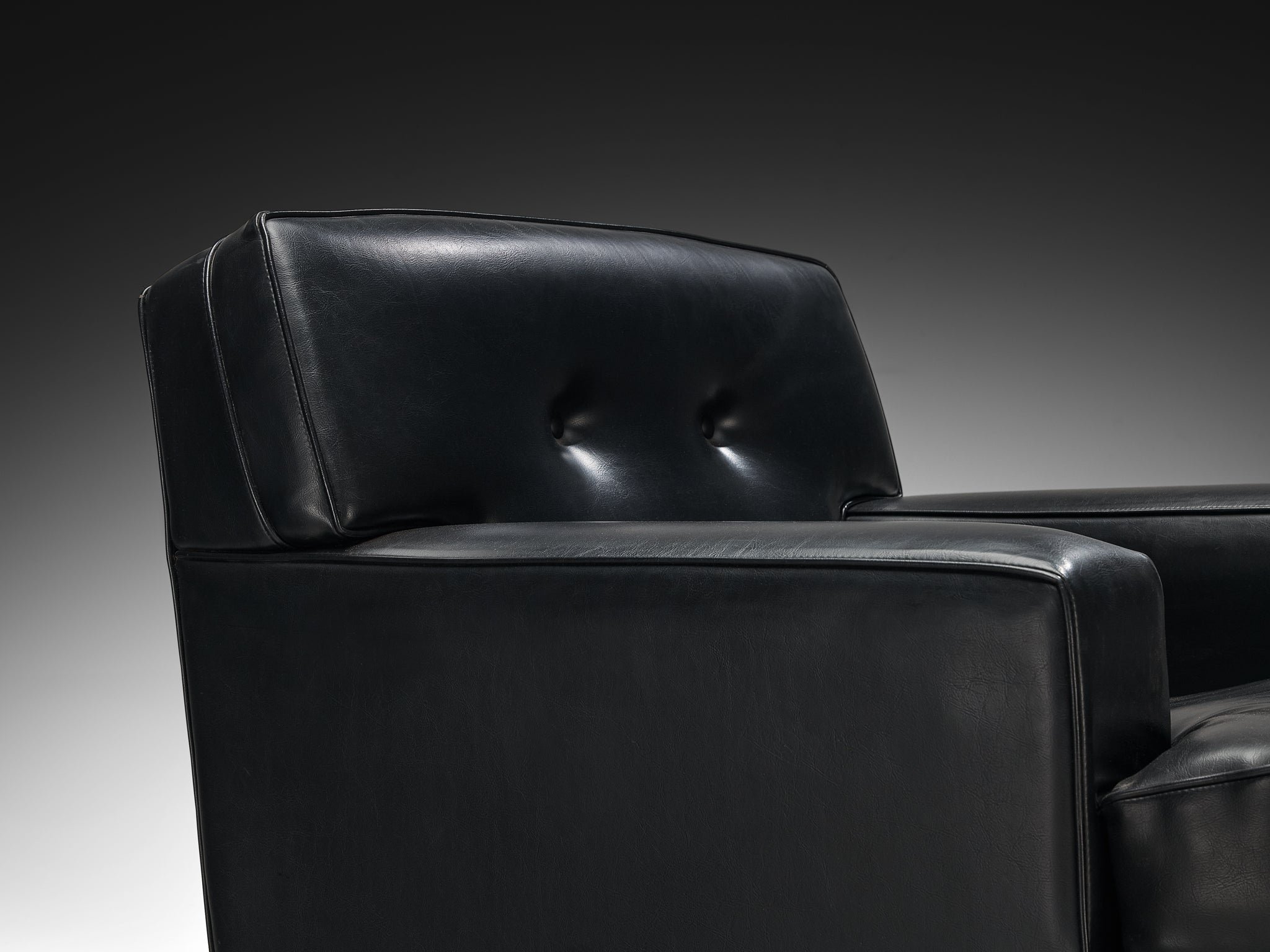 Marco Zanuso for Arflex Pair of ‘Square’ Lounge Chairs in Black Leather Seating Morentz