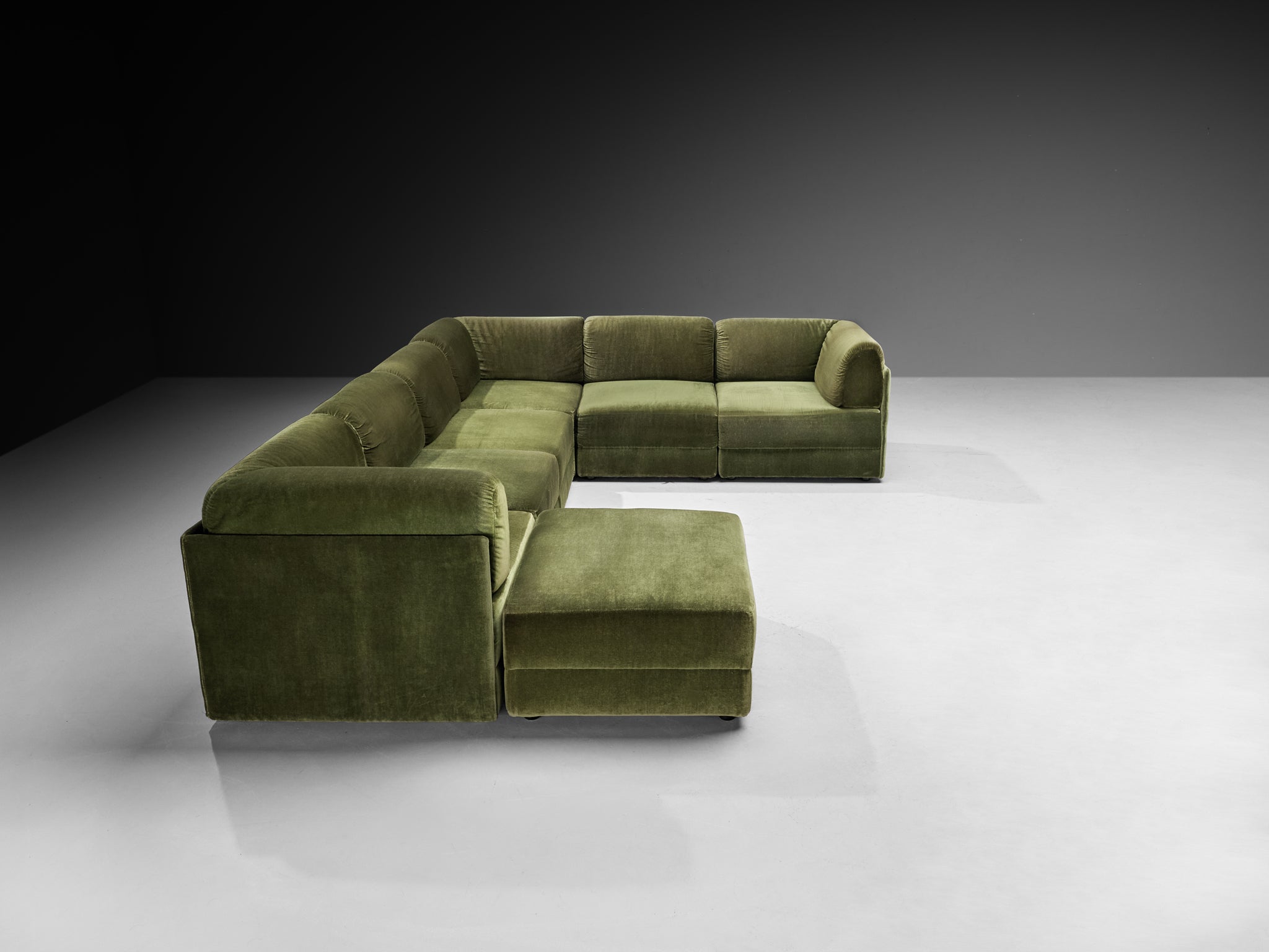 Post-Modern Large Modular Sofa in Forest Green Fabric