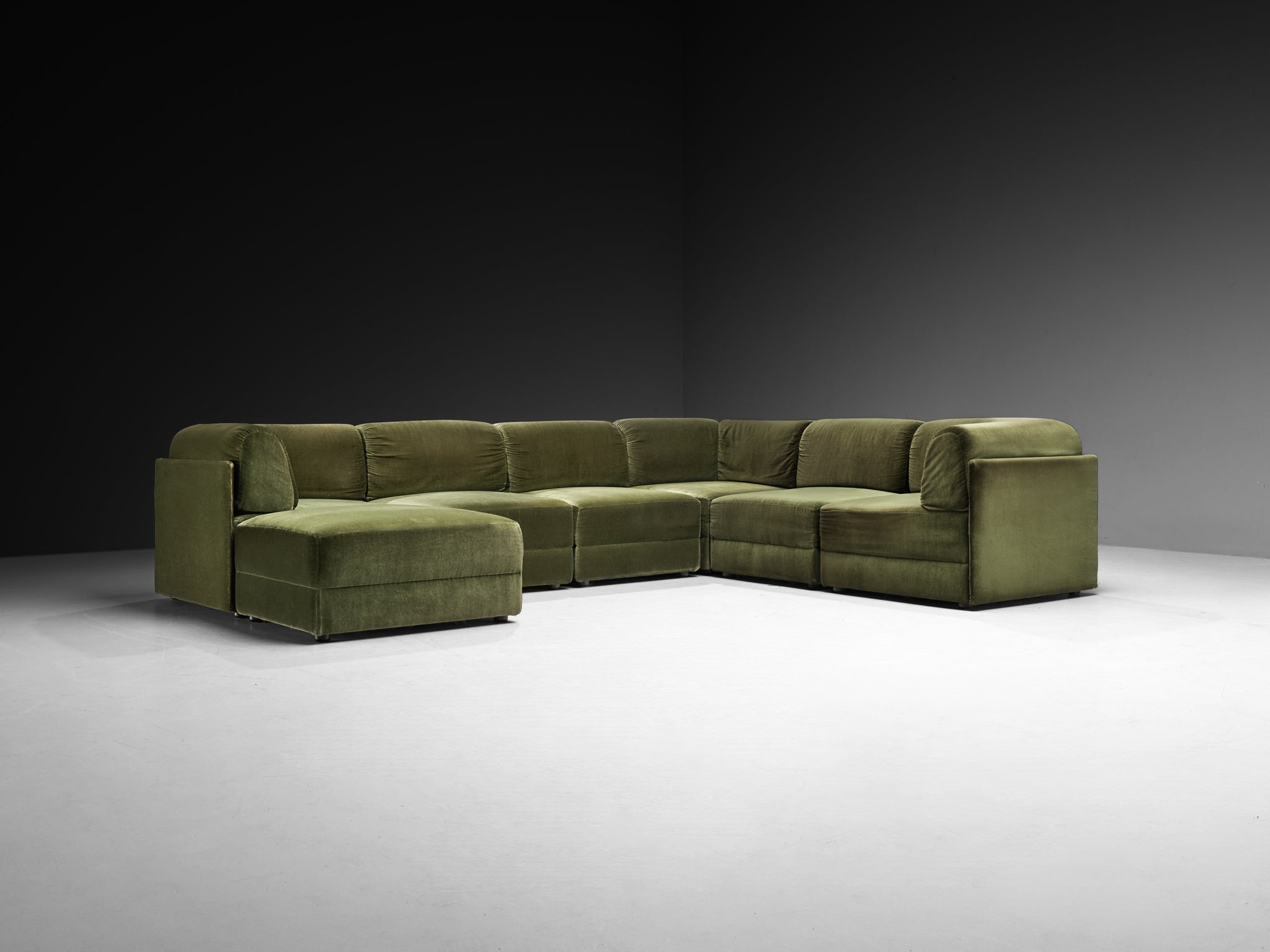Post-Modern Large Modular Sofa in Forest Green Fabric