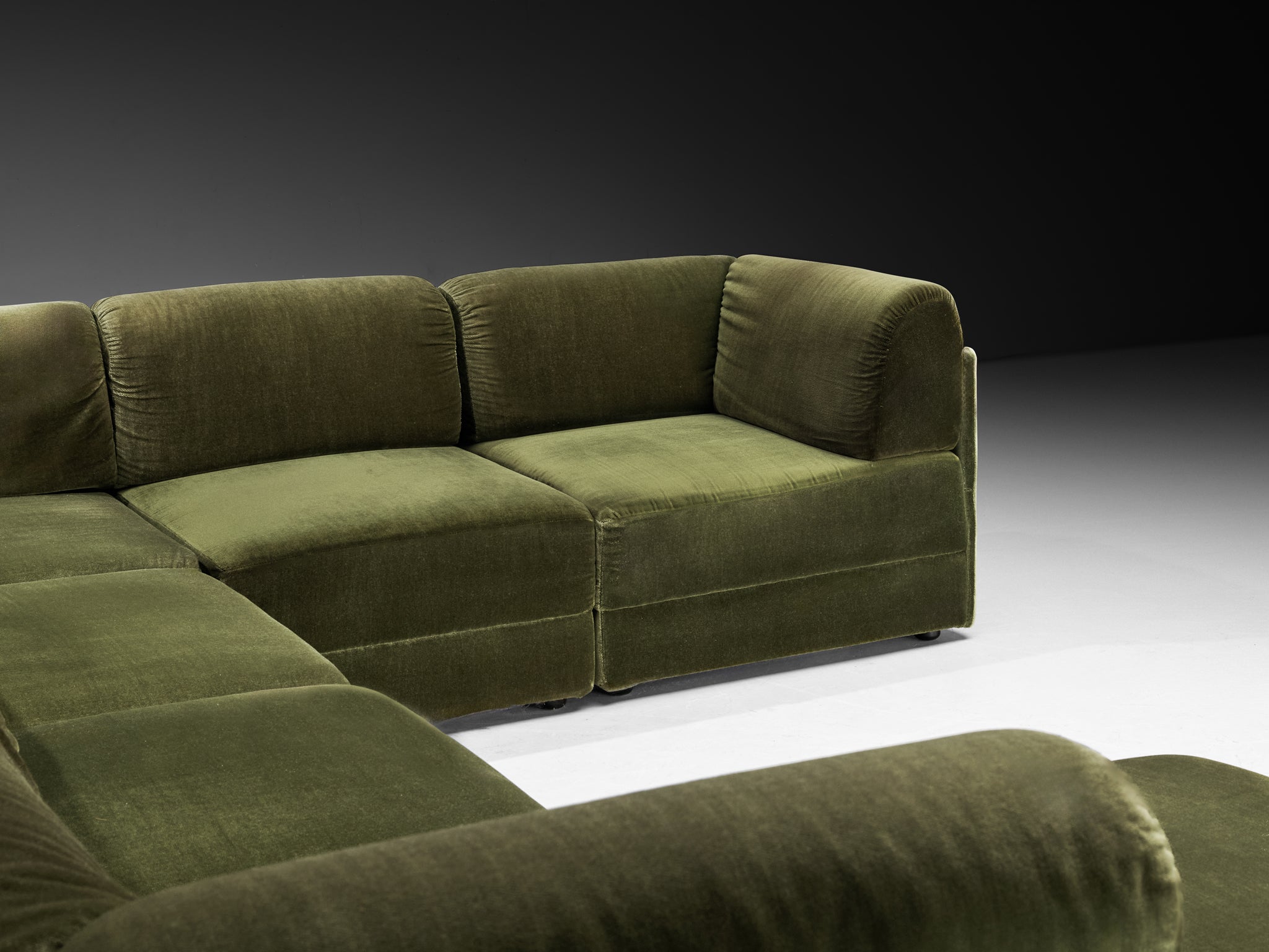 Post-Modern Large Modular Sofa in Forest Green Fabric