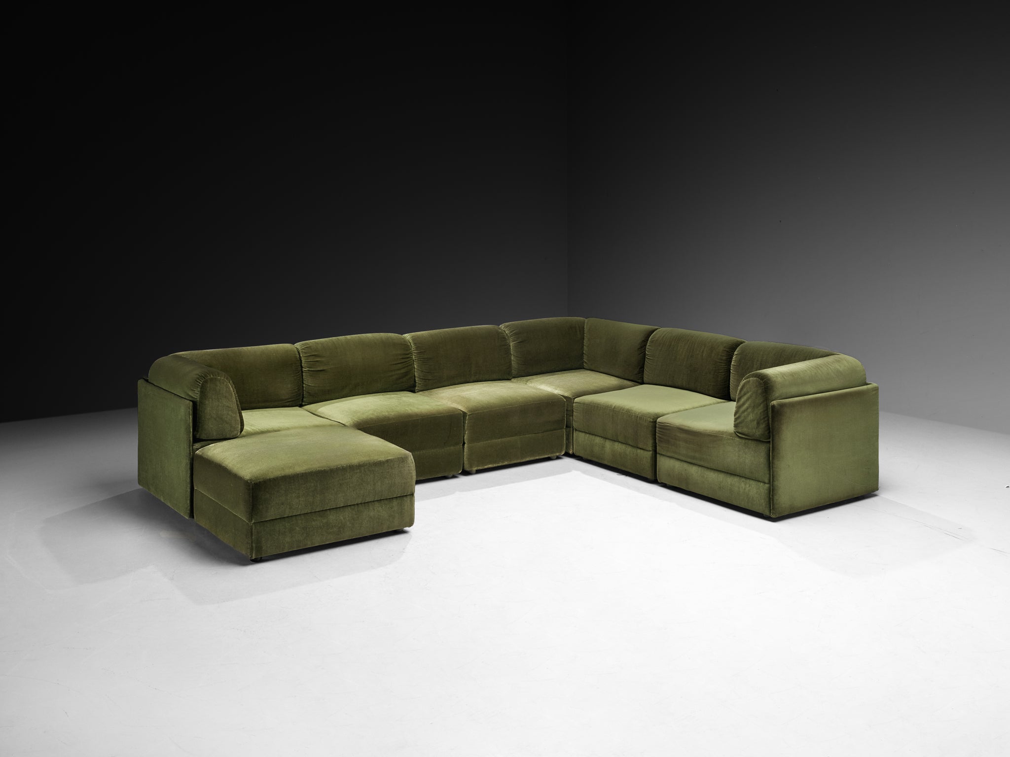 Post-Modern Large Modular Sofa in Forest Green Fabric
