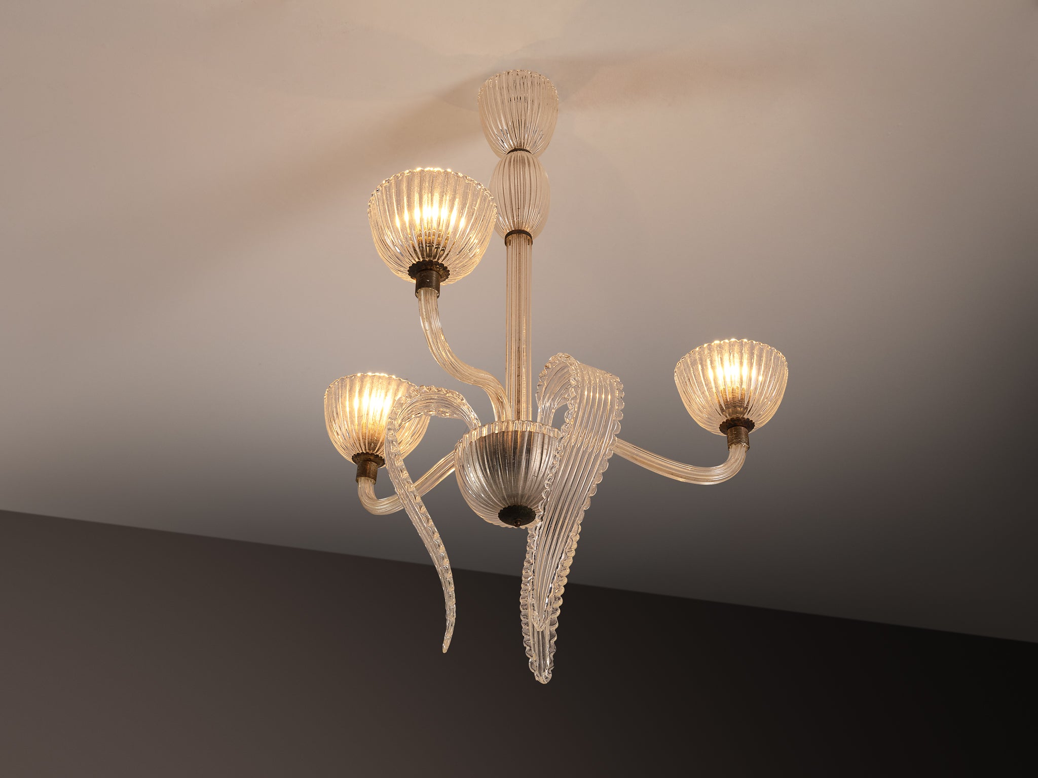 Italian Art Deco Chandelier in Glass and Brass Lighting Morentz