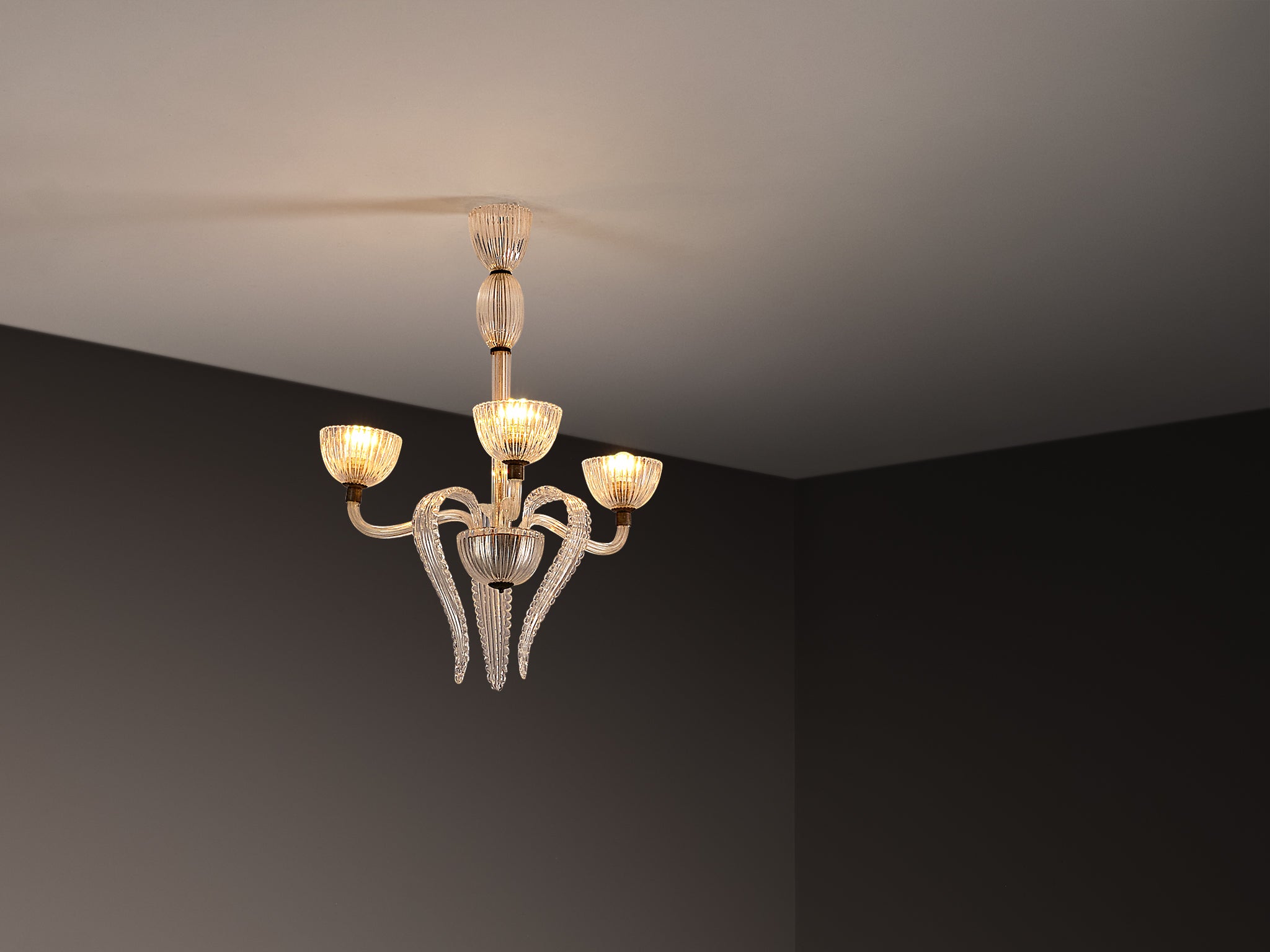 Italian Art Deco Chandelier in Glass and Brass Lighting Morentz