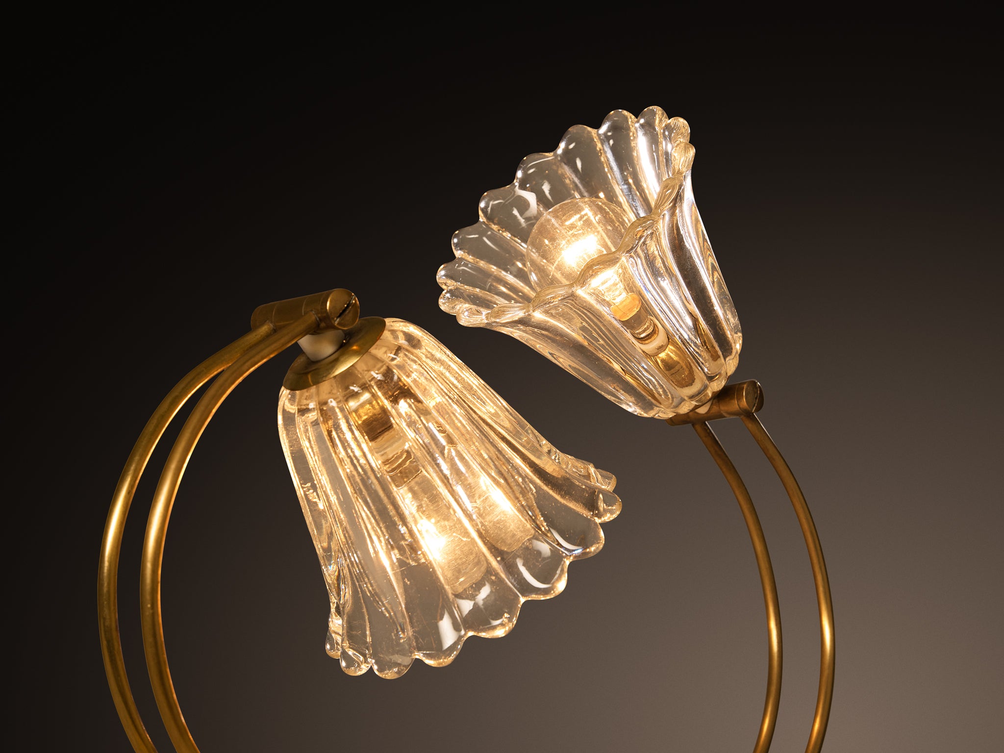 Pair of Late Art Deco Italian Table Lamps in Brass and Glass Lighting Morentz