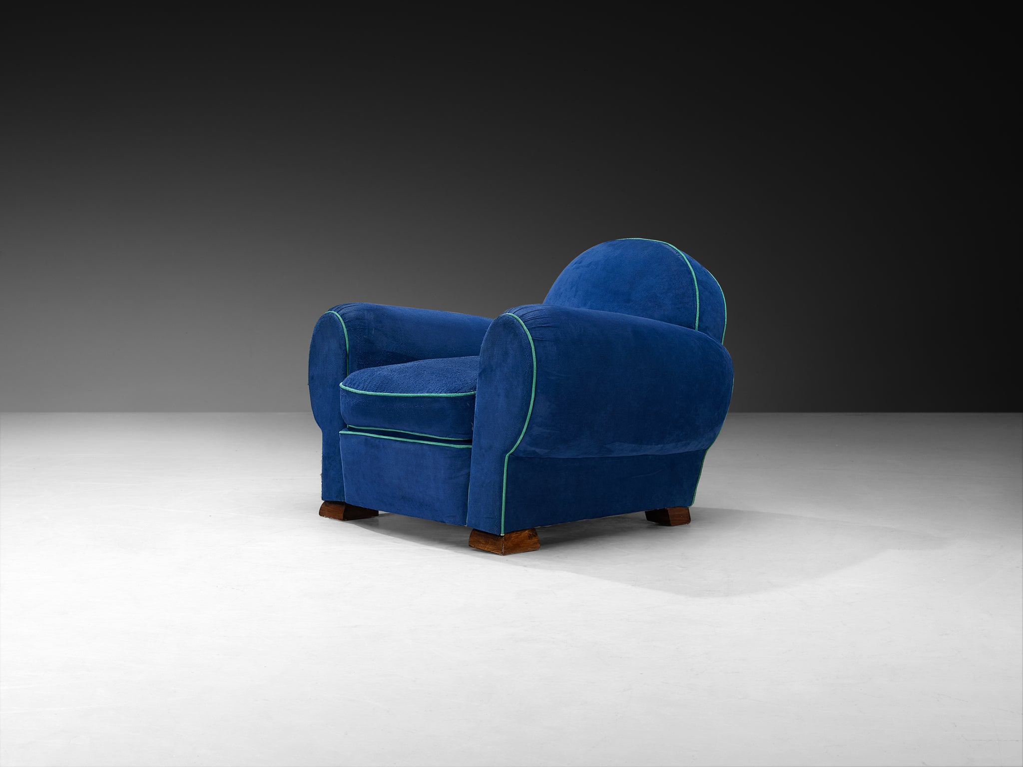 1930s Pair of French Art Deco Lounge Chairs in Blue Upholstery Seating Morentz