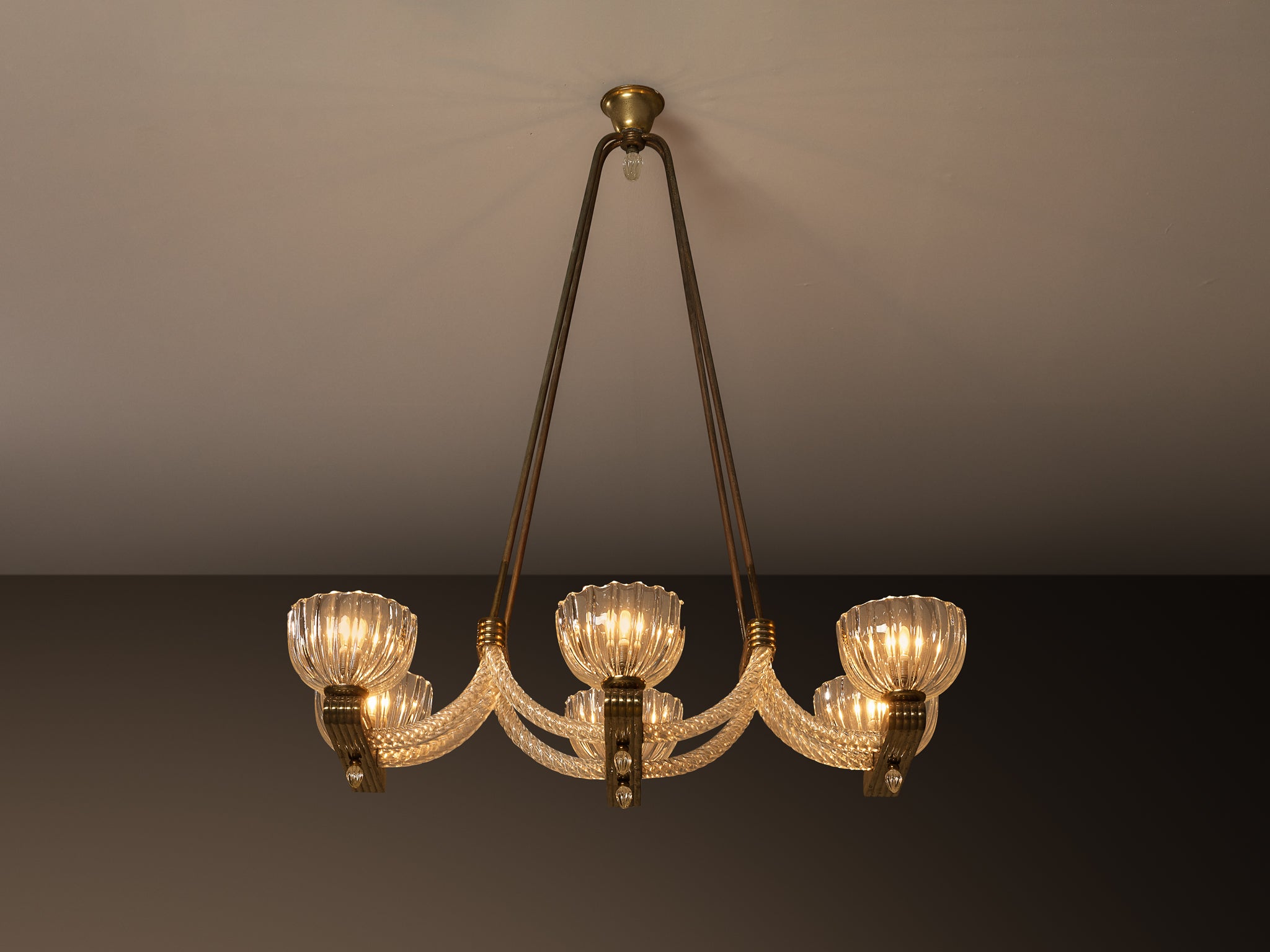 Italian Art Deco Chandelier in Glass and Brass Lighting Morentz