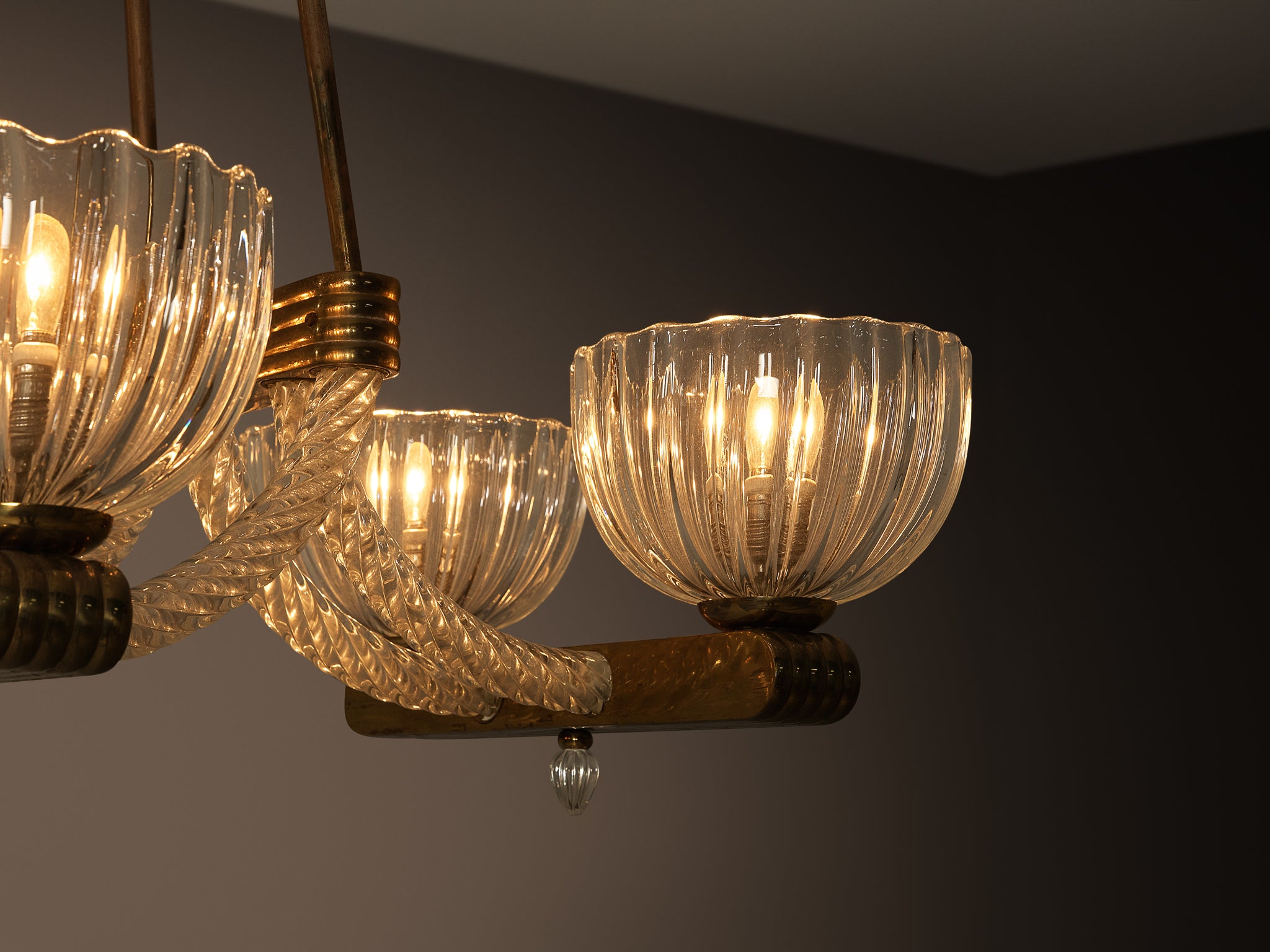 Italian Art Deco Chandelier in Glass and Brass Lighting Morentz