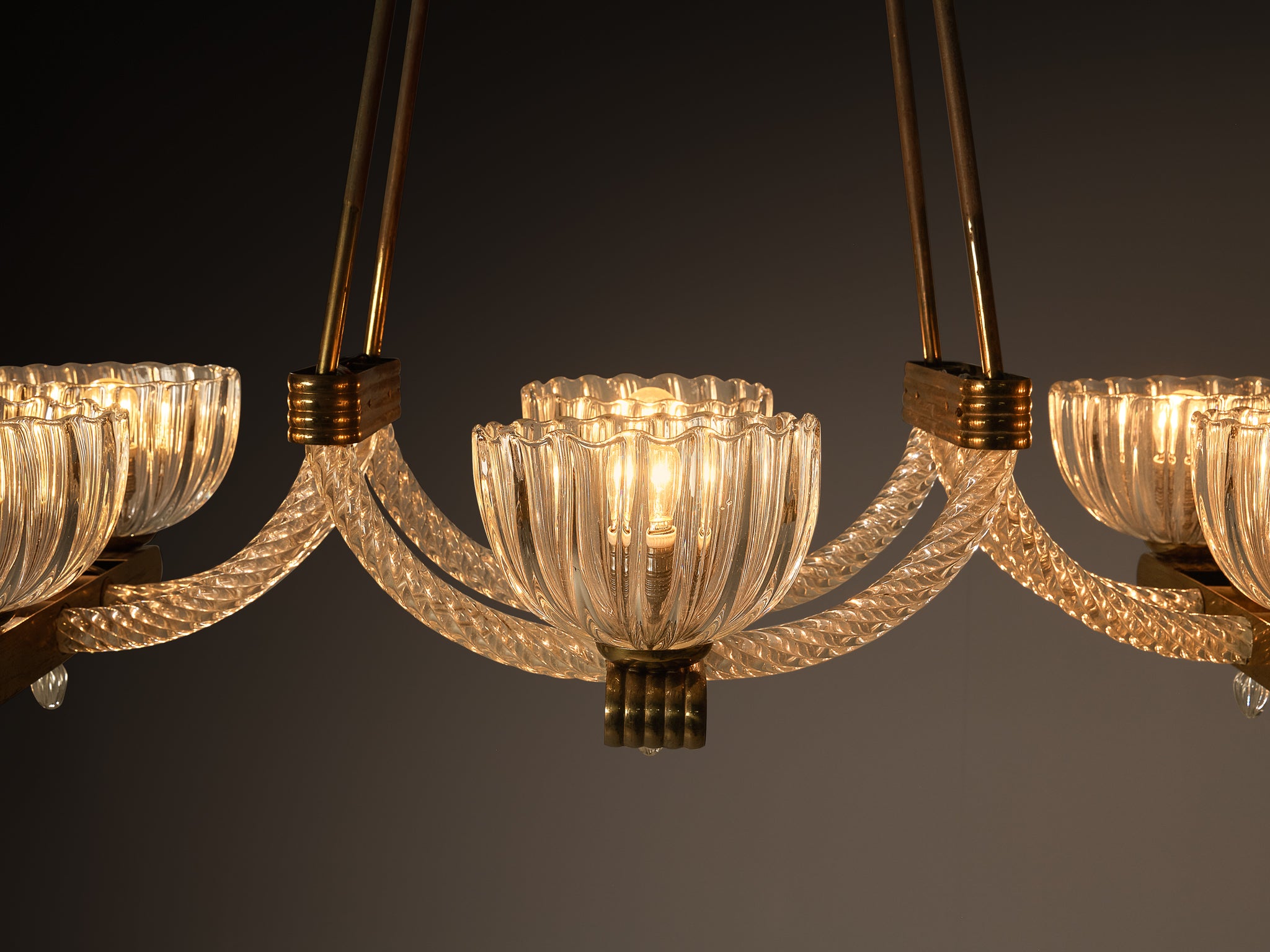 Italian Art Deco Chandelier in Glass and Brass Lighting Morentz