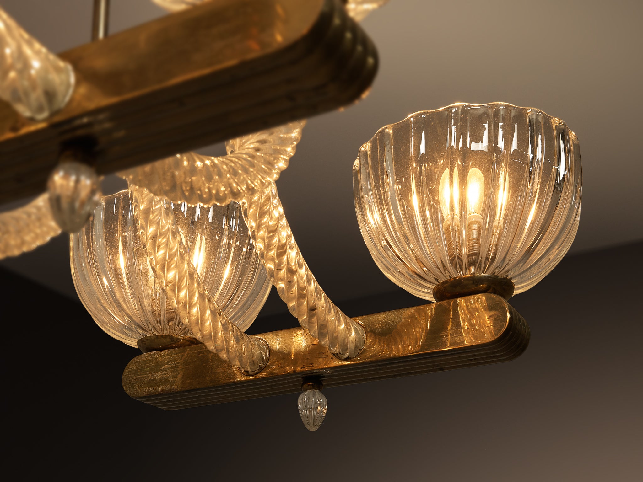 Italian Art Deco Chandelier in Glass and Brass Lighting Morentz
