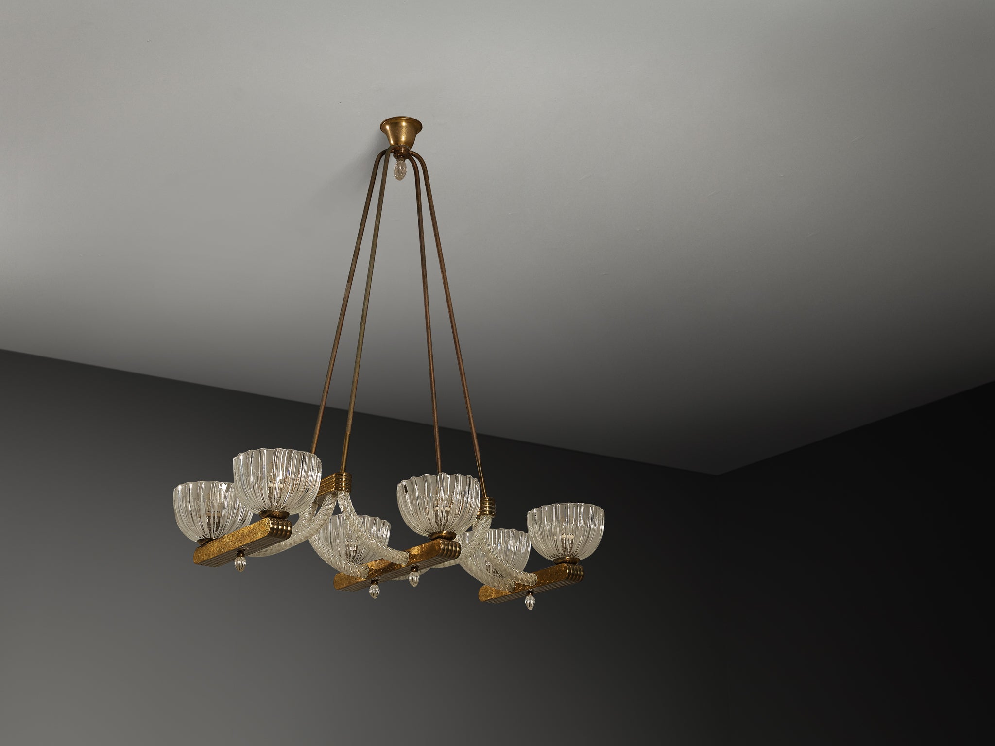 Italian Art Deco Chandelier in Glass and Brass Lighting Morentz