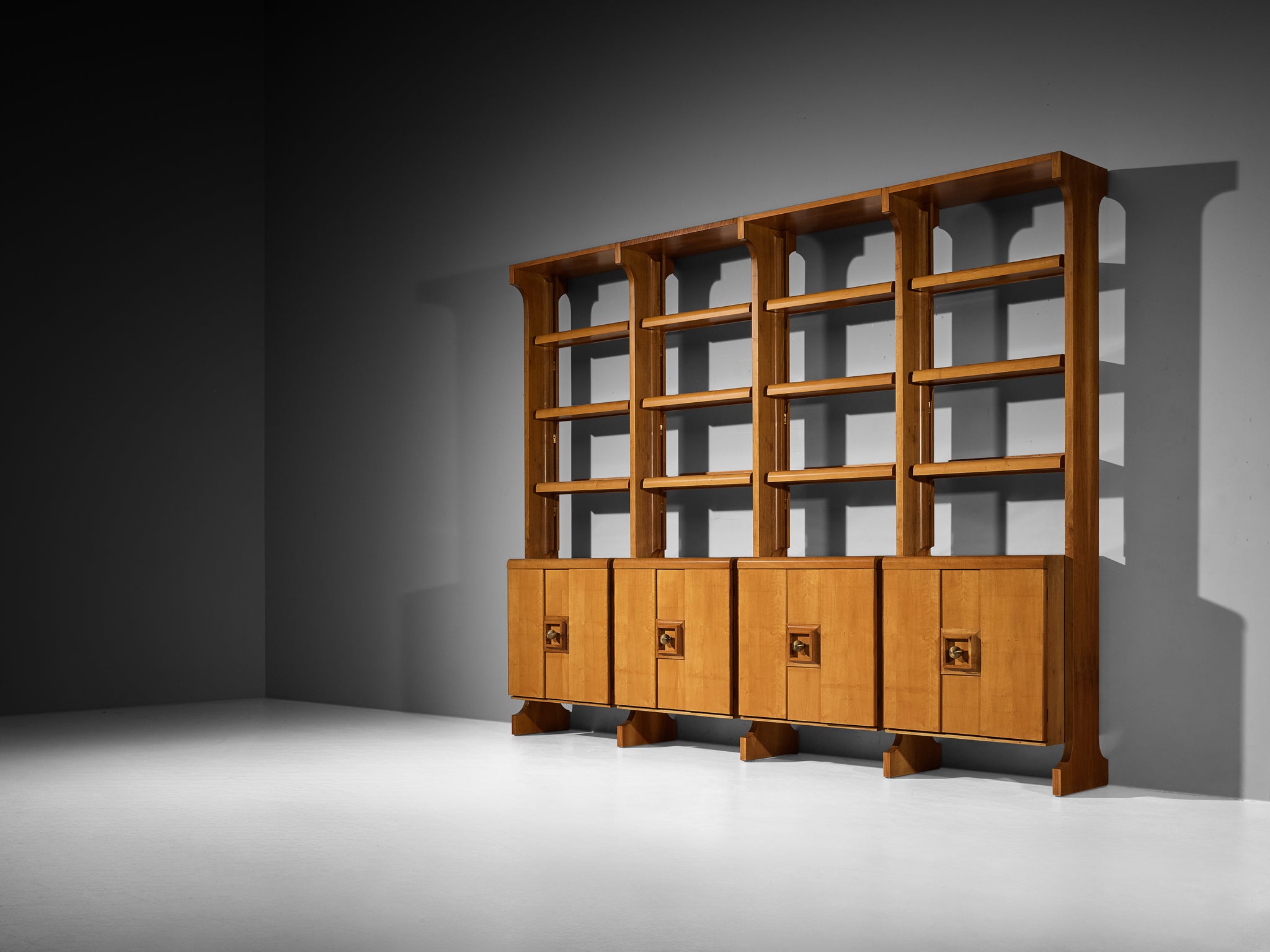 Large Italian Postmodern Wall Unit in Walnut and Brass Case pieces and storage cabinets Morentz