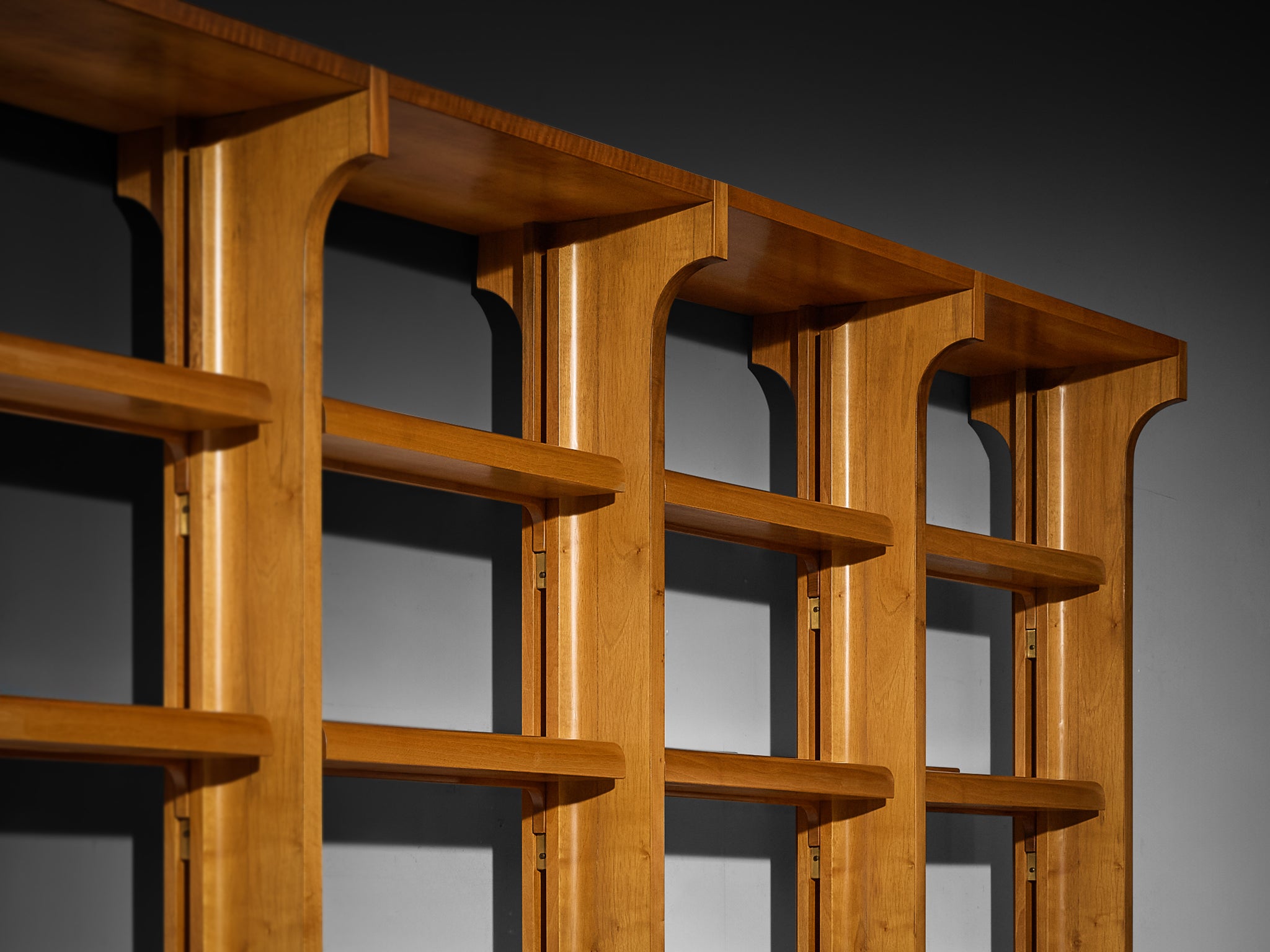 Large Italian Postmodern Wall Unit in Walnut and Brass Case pieces and storage cabinets Morentz