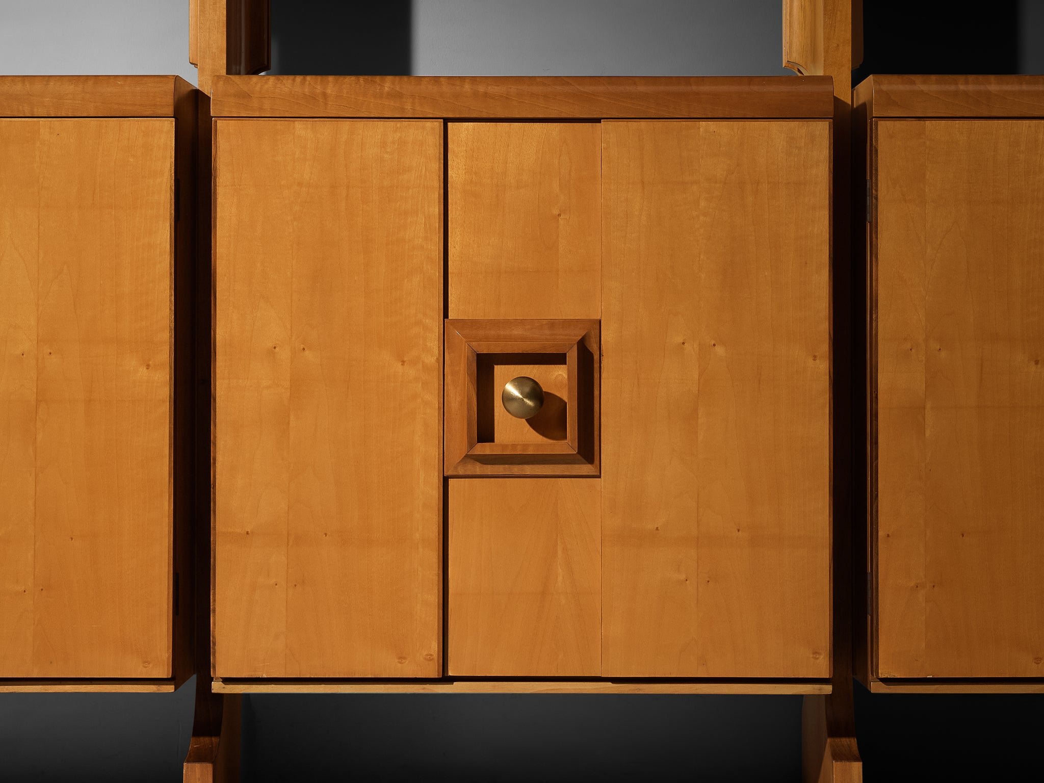 Large Italian Postmodern Wall Unit in Walnut and Brass Case pieces and storage cabinets Morentz