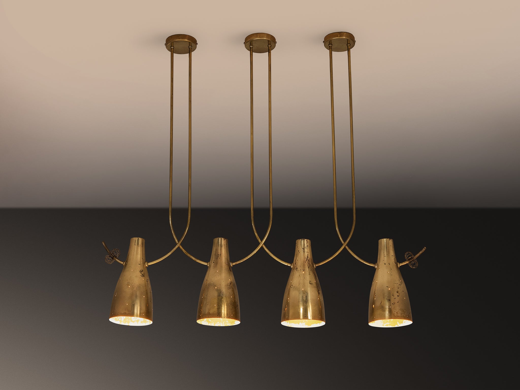 Rare Paavo Tynell for Taito Oy Model '10103/4' Chandelier in Brass Lighting Morentz
