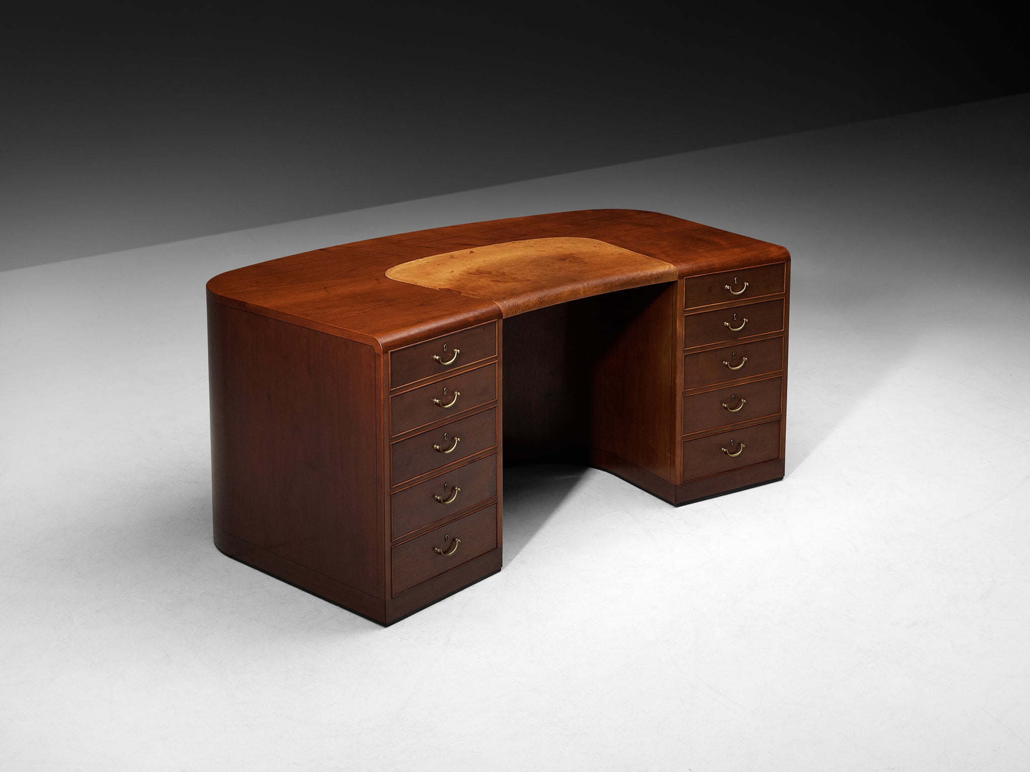 Ernst Kühn for Normina 1930s Danish Executive Desk with Tambour Doors Tables Morentz