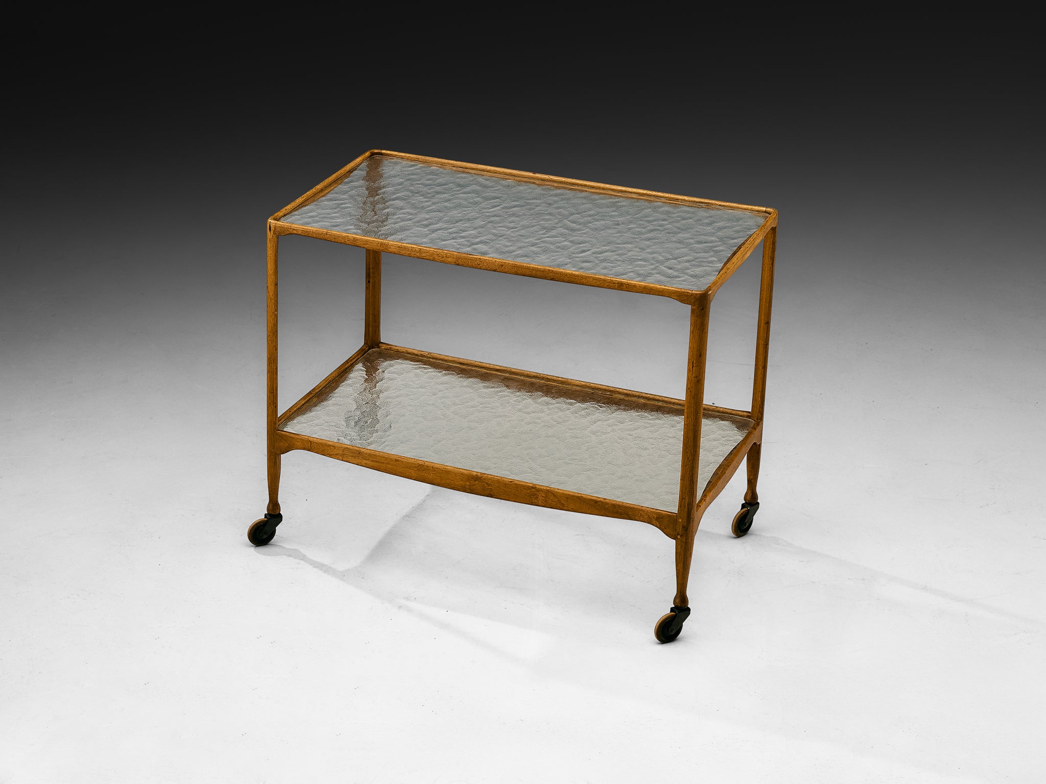 Rare Hand-Carved Peder Moos Trolley in Teak and Glass Tables Morentz