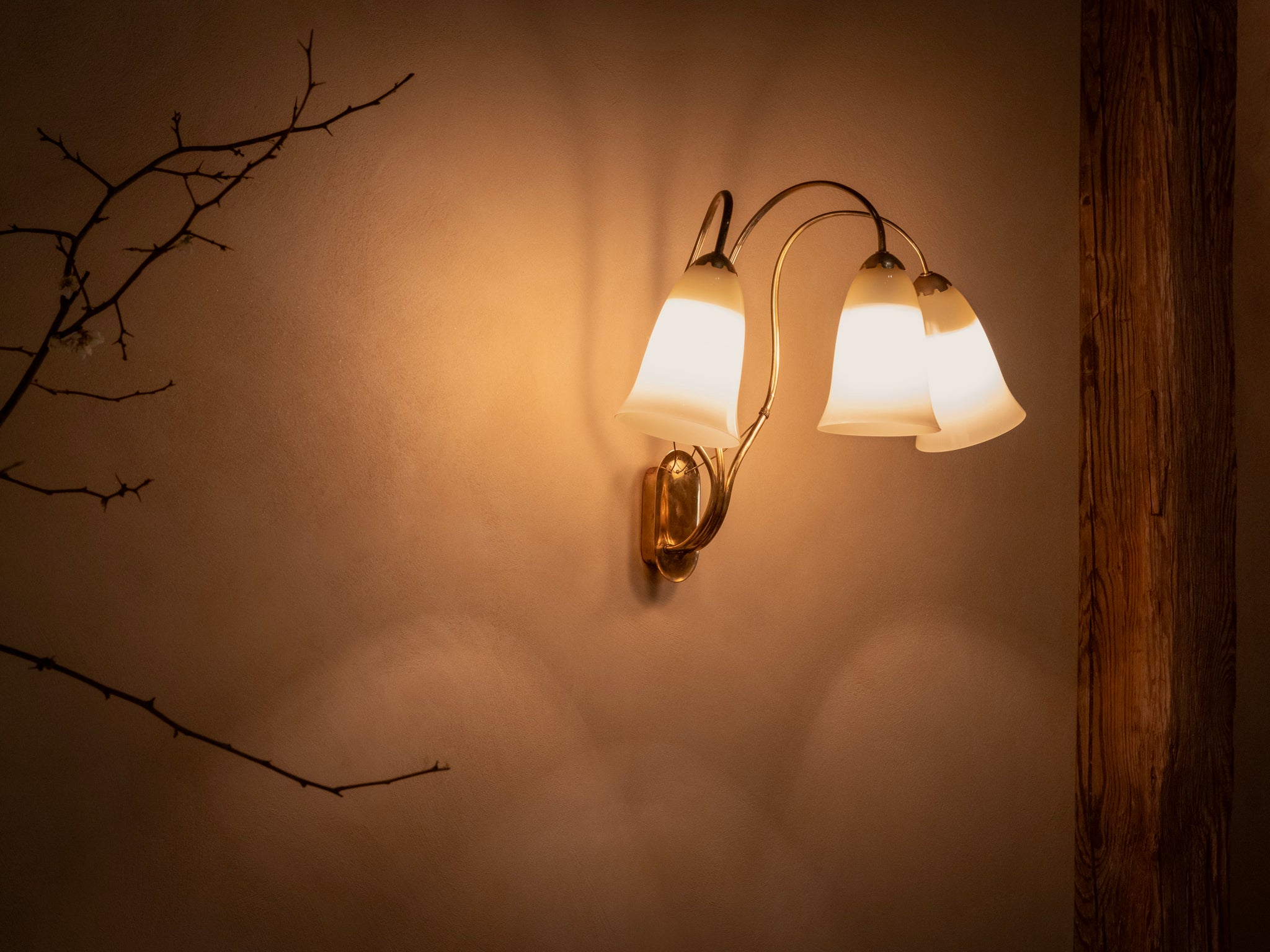 Rare Paavo Tynell for Taito Oy Pair of '9405' Wall Lights in Brass and Glass