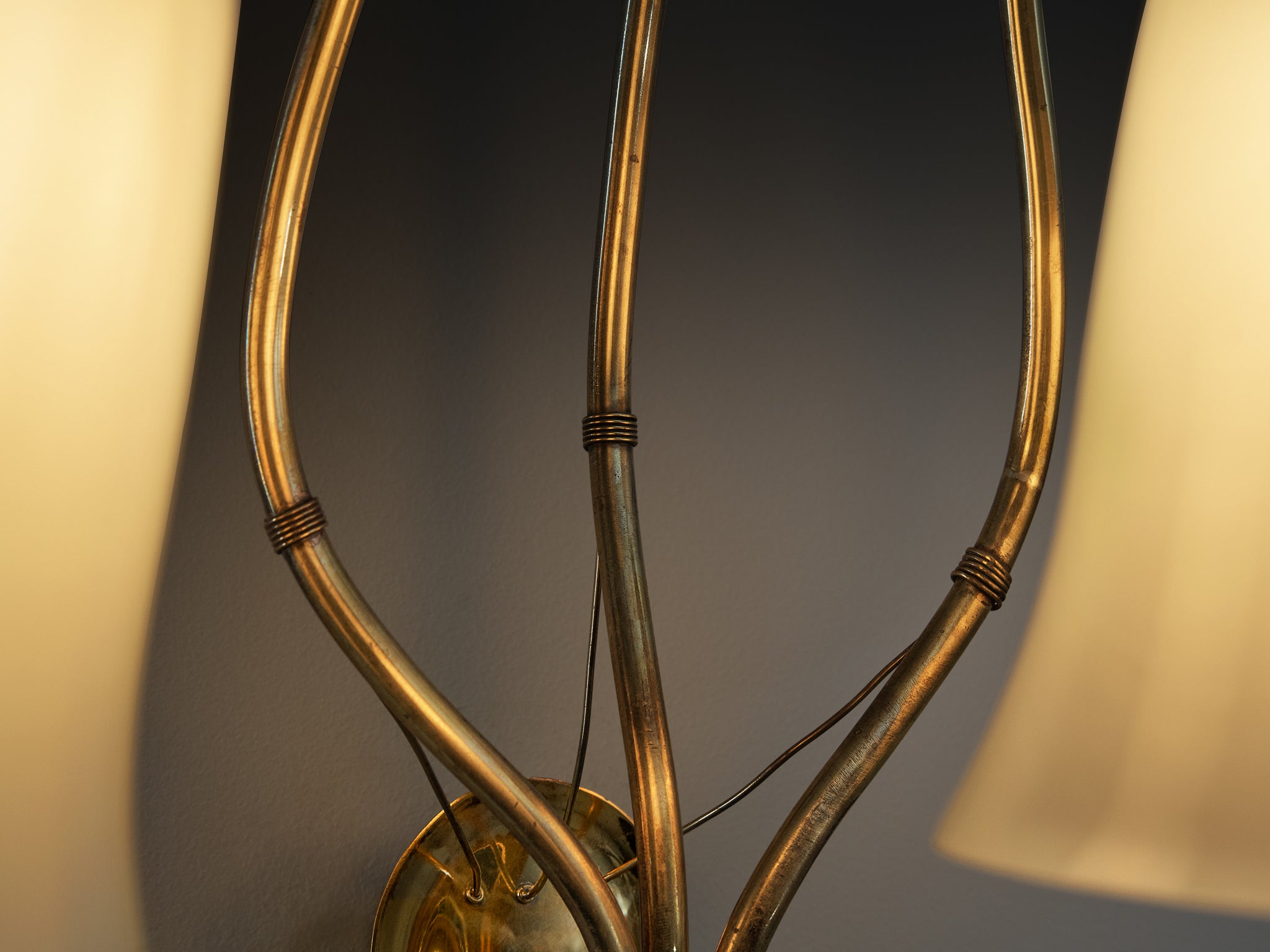 Rare Paavo Tynell for Taito Oy Pair of '9405' Wall Lights in Brass and Glass
