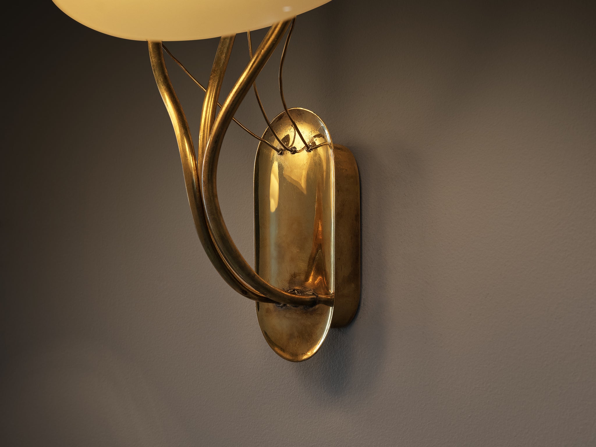 Rare Paavo Tynell for Taito Oy Pair of '9405' Wall Lights in Brass and Glass