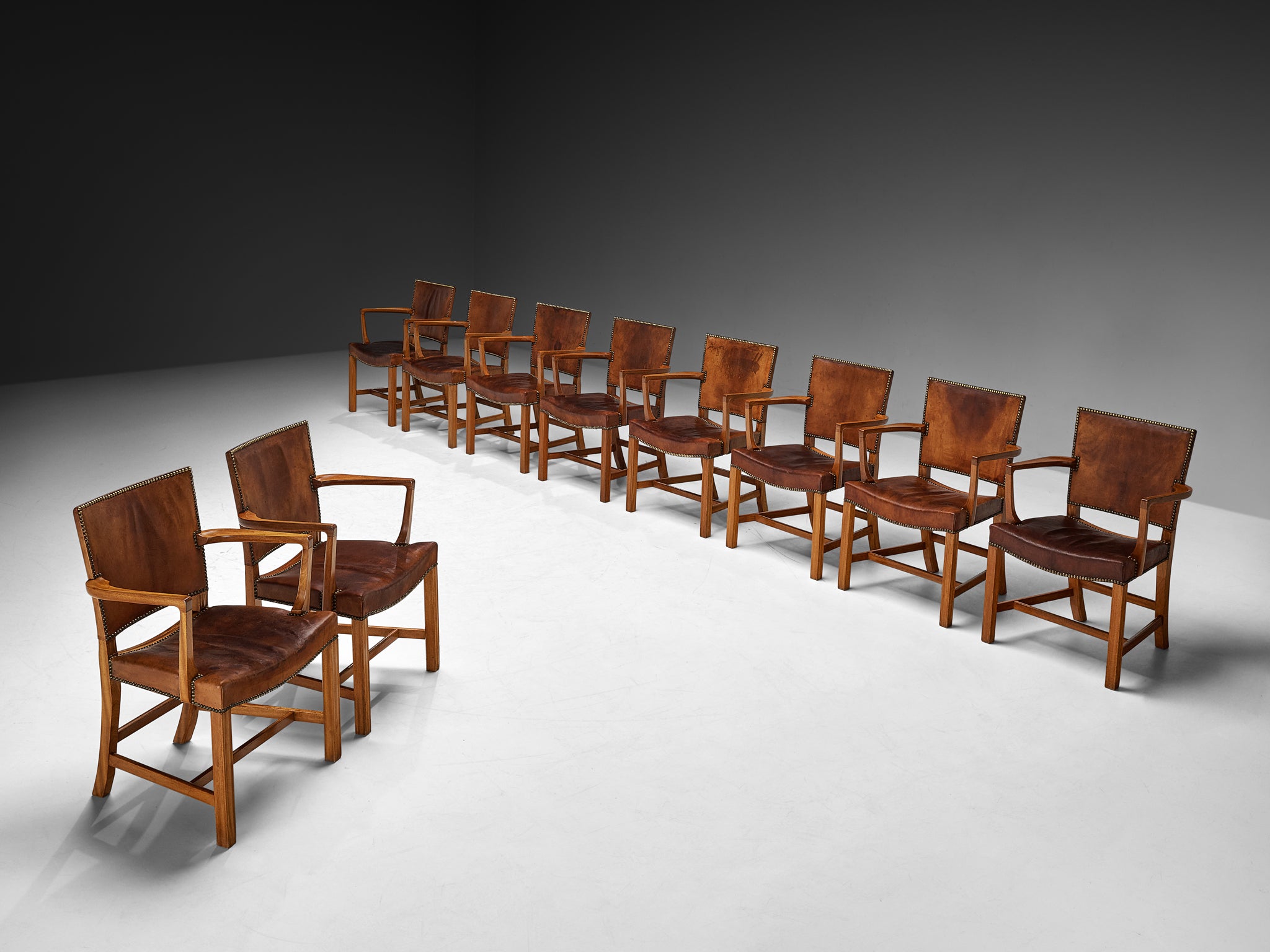 Kaare Klint Original Rare Set of Ten '3758A' Armchairs in Niger Leather Seating Morentz